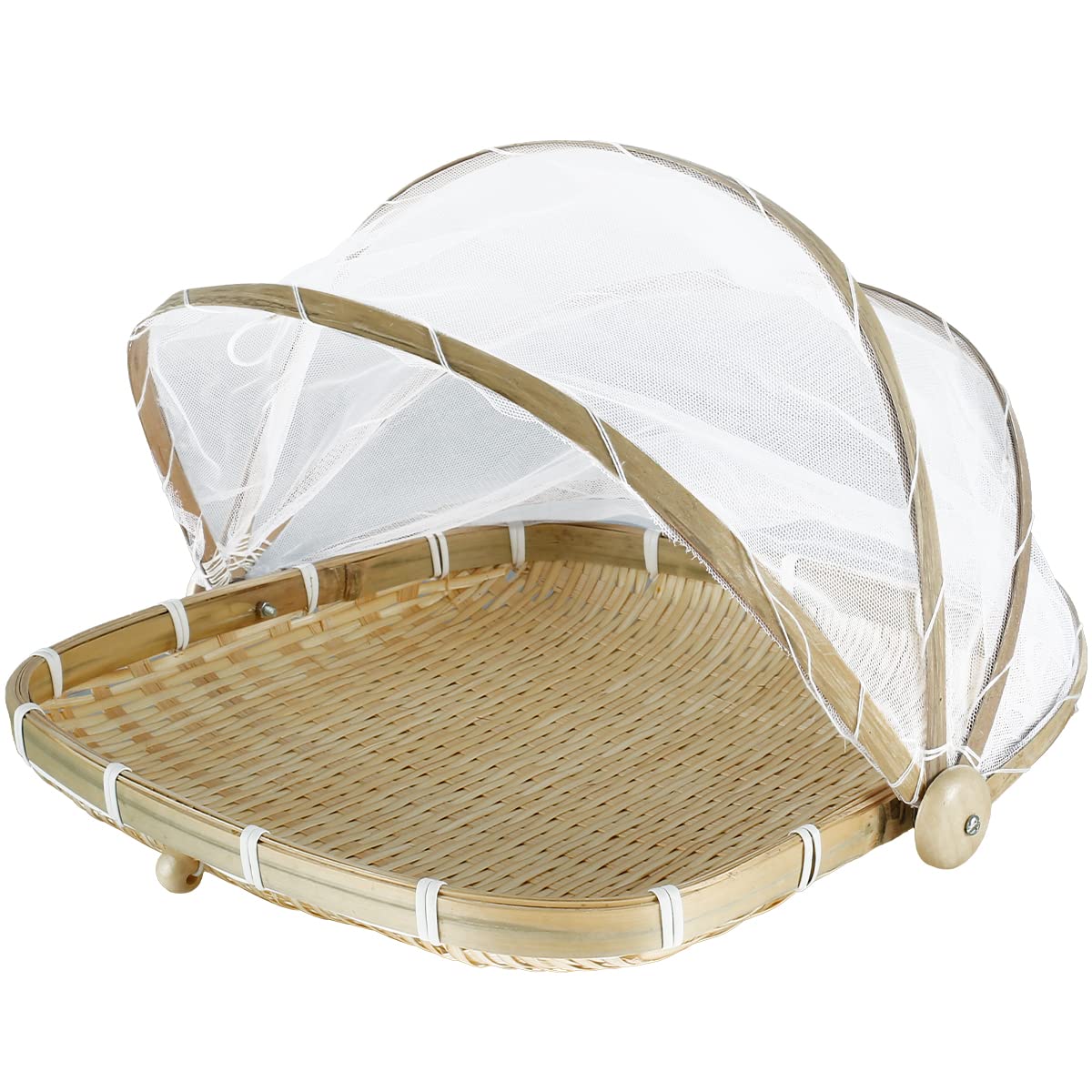 Harupink Bamboo Tent Basket - Breathable Hand-Woven Food Cover with Mesh Lid | Natural Bug-Proof & Dust-Proof Food Storage for Fruits, Vegetables, Bread | Perfect for Kitchen, Picnic, Outdoor Dining & Party Serving