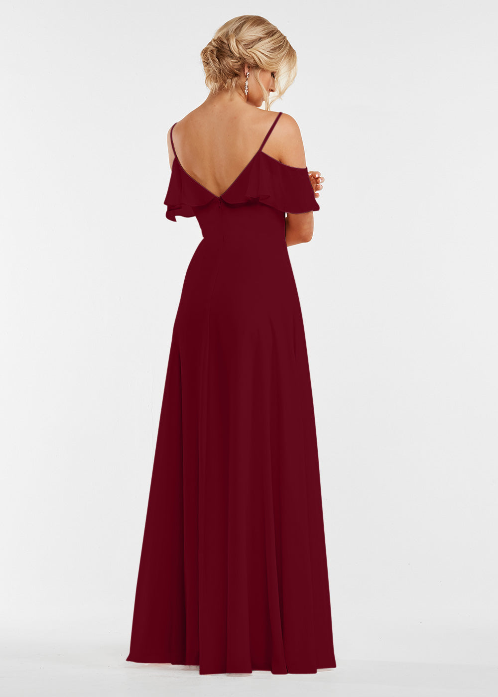 Elegant 83013 Stretch Chiffon Off-The-Shoulder A-Line Bridesmaid Dress with Ruffles - Perfect for Weddings, Prom, Formal Events & Special Occasions