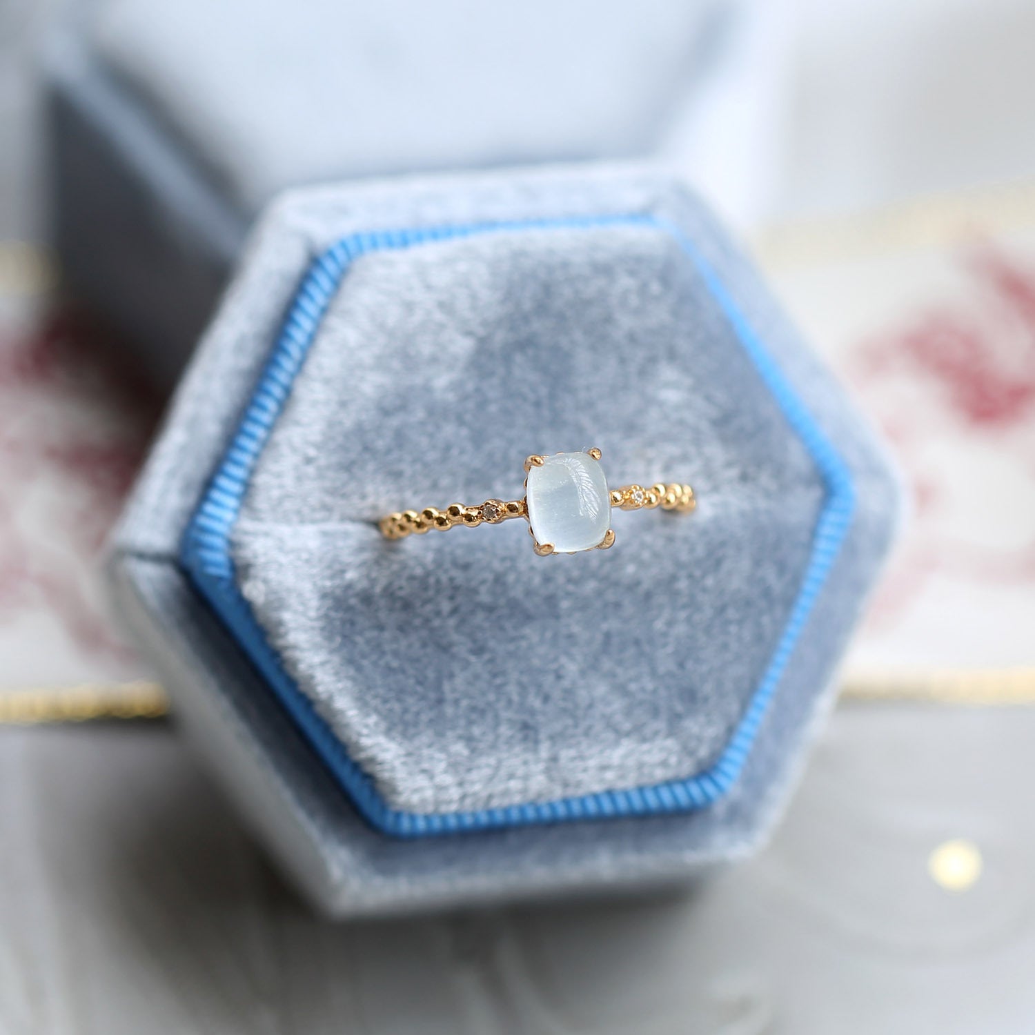 14K Gold Aquamarine Crystal Birthstone Ring for Women - March Birthstone Jewelry, Elegant Gift for Birthday, Anniversary & Valentine's Day | HJZB 253 | Perfect for Everyday Wear & Special Occasions