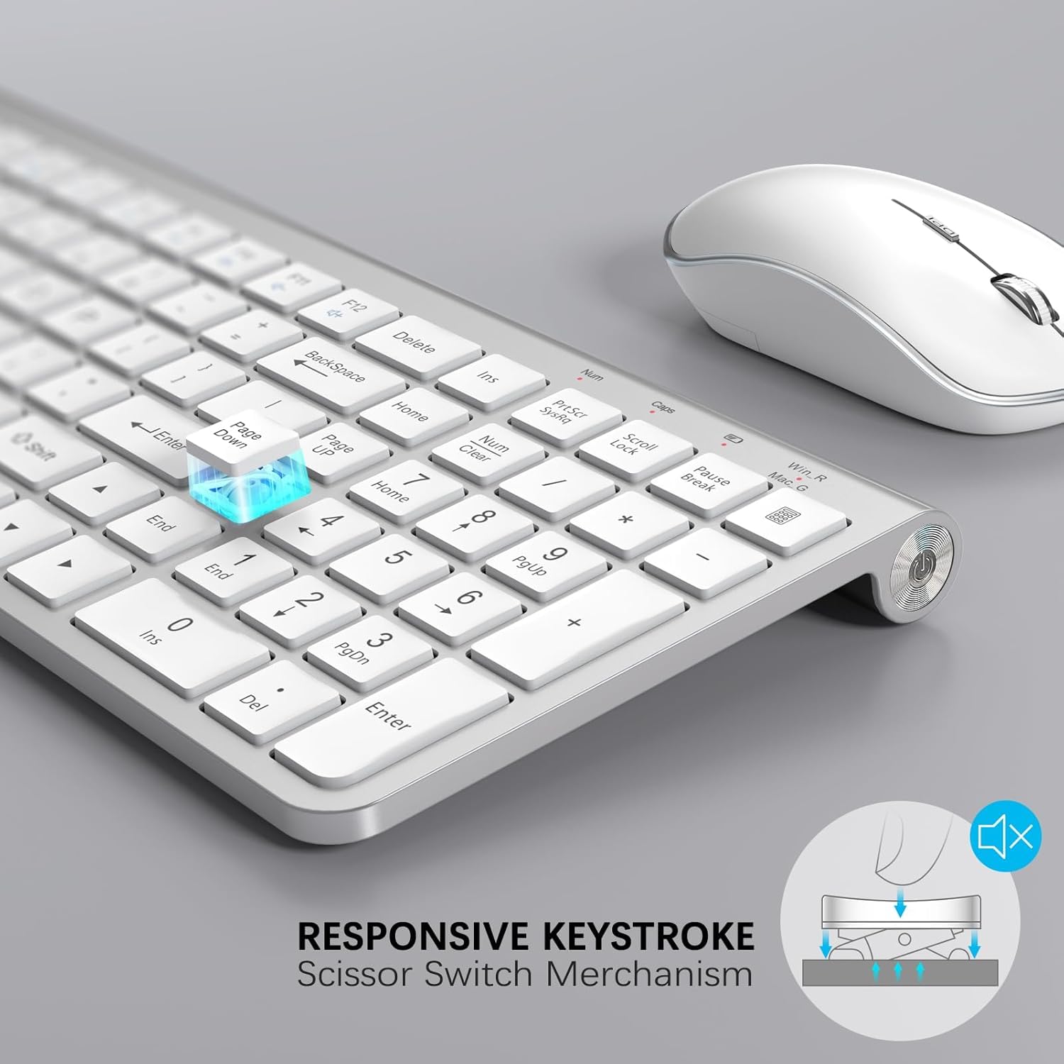 Upgraded Wireless Keyboard and Mouse Combo - Ergonomic, Dustproof, Portable with Number Keypad, Adjustable DPI for Laptop & PC (Windows/Mac) - Silver White - Perfect for Office, Home & Gaming Use