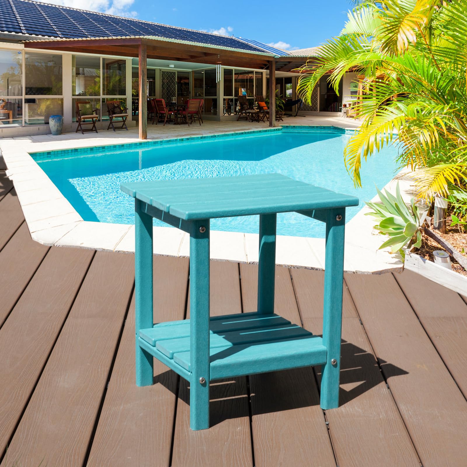 **DAILYLIFE Outdoor Side Table - HDPE Square Plastic Patio End Table for Indoor & Outdoor Use, Weatherproof & Low Maintenance (Aqua, Double Layer) - Perfect for Poolside, Garden, Deck & Patio Furniture**