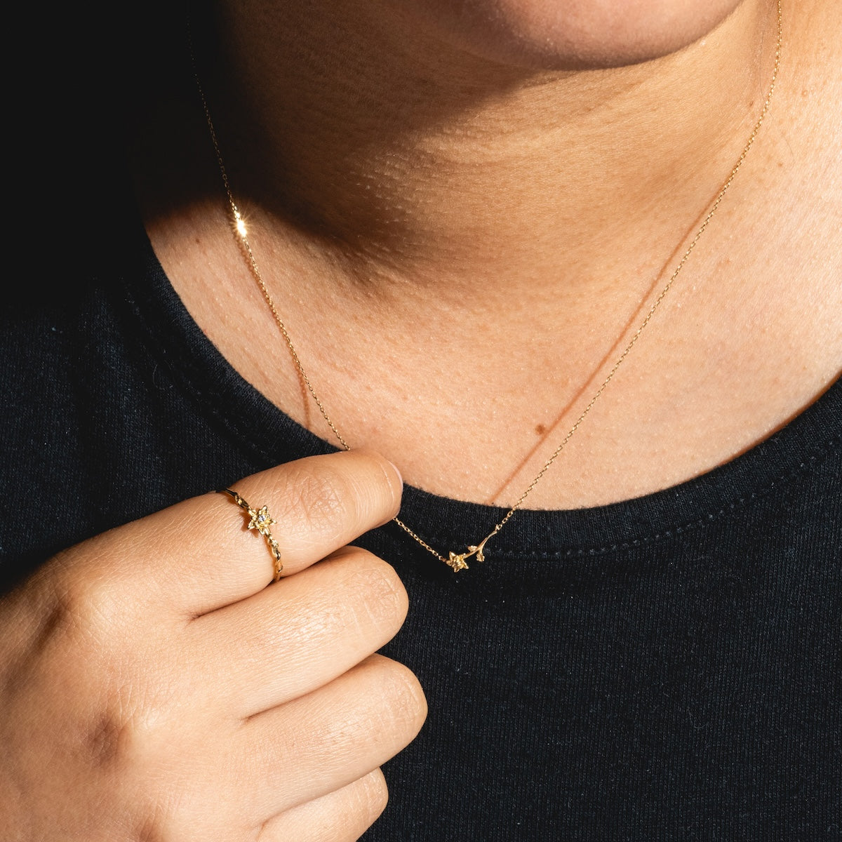 Solid Gold Birth Flower Ring & Necklace Set - Personalized Zodiac Jewelry Gift for Women - Perfect for Birthdays, Anniversaries & Special Occasions