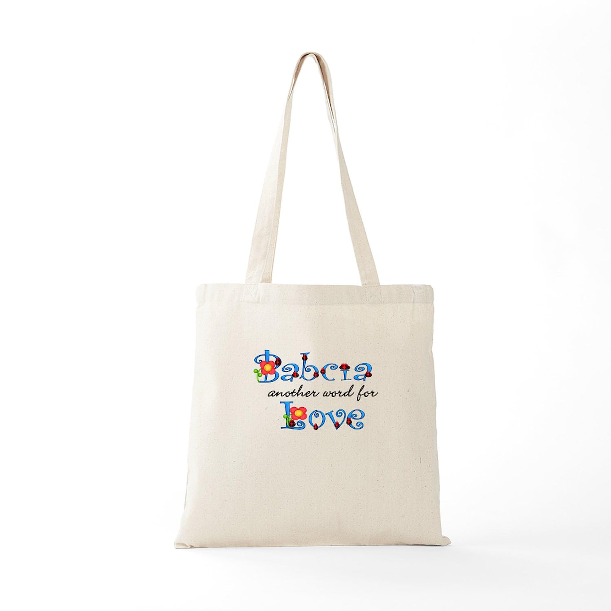 Babcia Another Word for Love Tote Bag - Natural Canvas Reusable Shopping Bag for Groceries, Beach, Work & Everyday Use