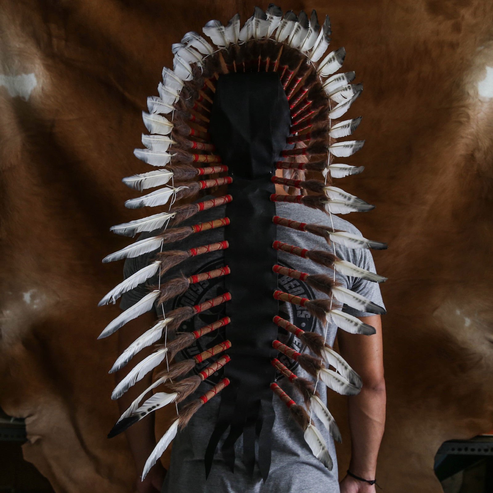 OMA Indian Inspired Headdress - Native American Style Feather Headdress Warrior Bonnet - XL Size for Cosplay, Halloween Costume, Festival Accessories, and Cultural Events