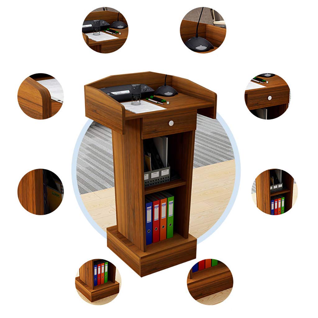PODIUM Wooden Lectern Stand with Speaker Desk - Adjustable Laptop Computer Workstation for Impromptu Presentations, Ideal for School, Office, and Meeting Room Use