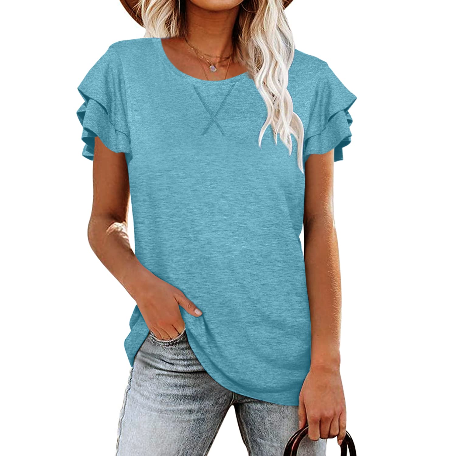 BESFLY Women's Summer V-Neck T-Shirt - Casual Puff Sleeve Long-Sleeve Blouse Tunic Top for Work, Date Night & Everyday Wear