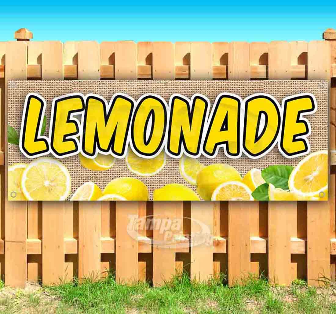 13 oz Heavy-Duty Vinyl Lemonade Banner with Metal Grommets - Single-Sided Non-Fabric Sign for Outdoor Events, Parties & Business Promotion
