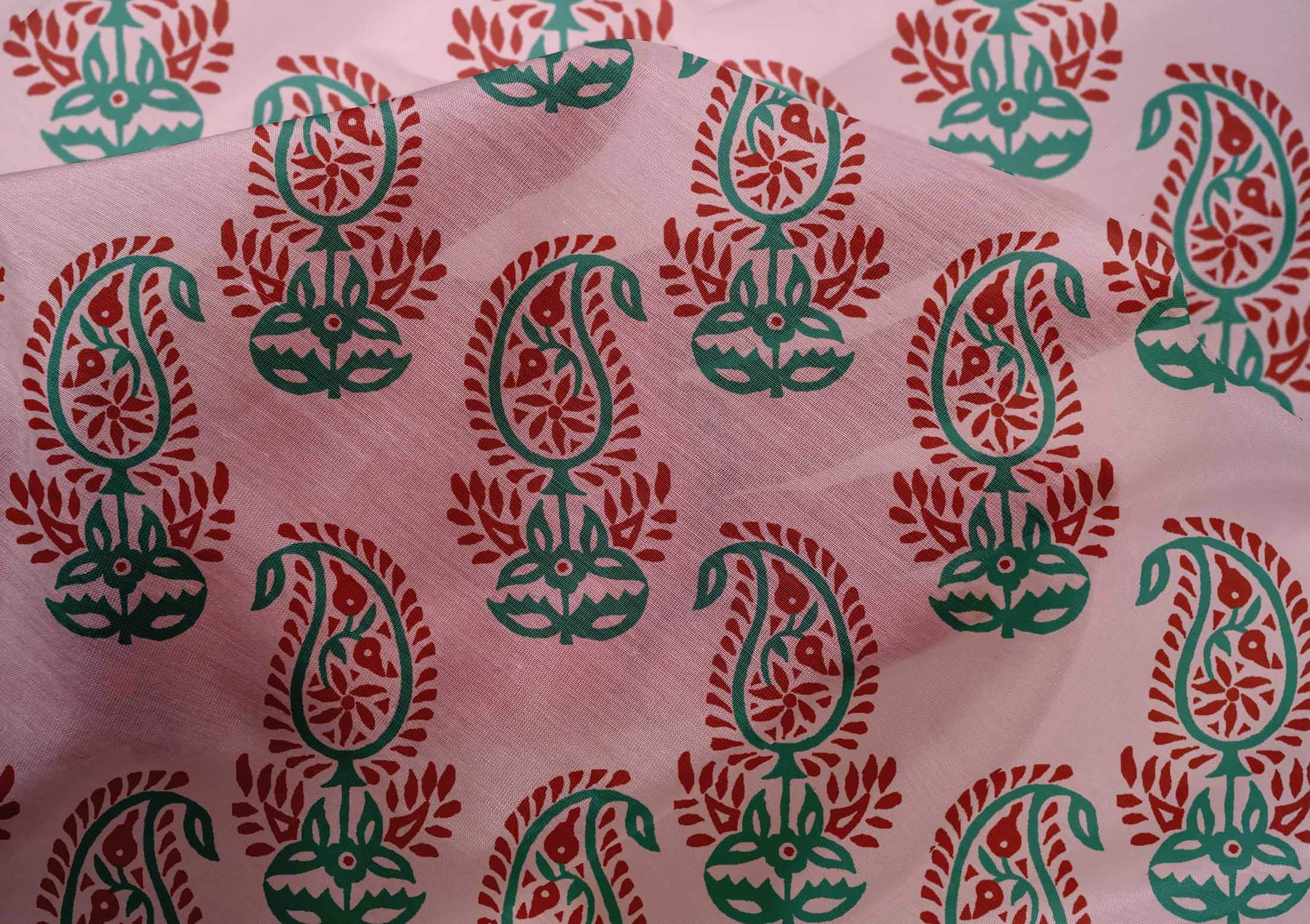 oneOone Cotton Silk Blush Pink Paisley Print Fabric by The Yard - 42 Inch Wide Soft Dress Material for DIY Clothing, Home Decor & Craft Projects