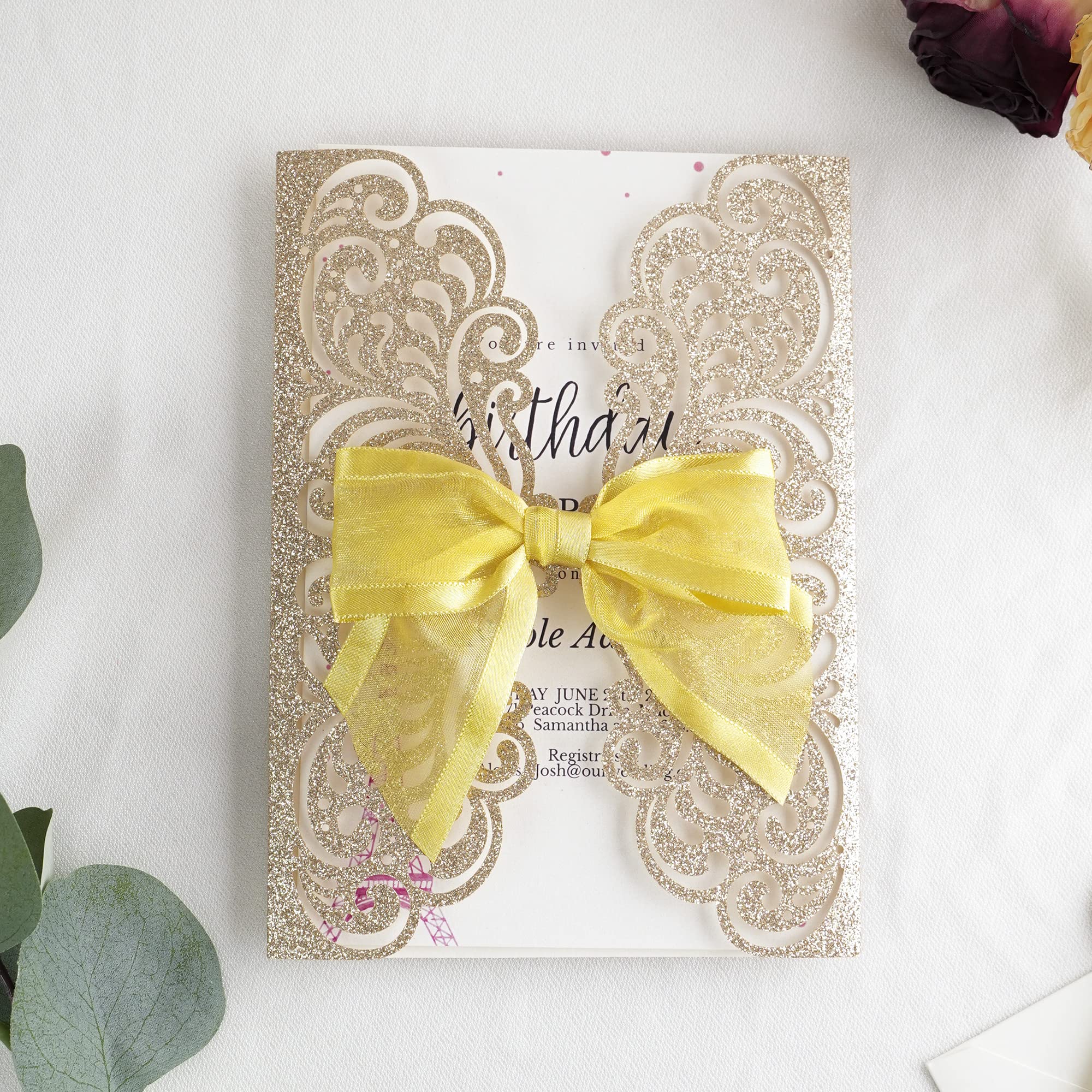 Premade Gold Organza Bows for Gifts, Christmas & Weddings - 12 Pack