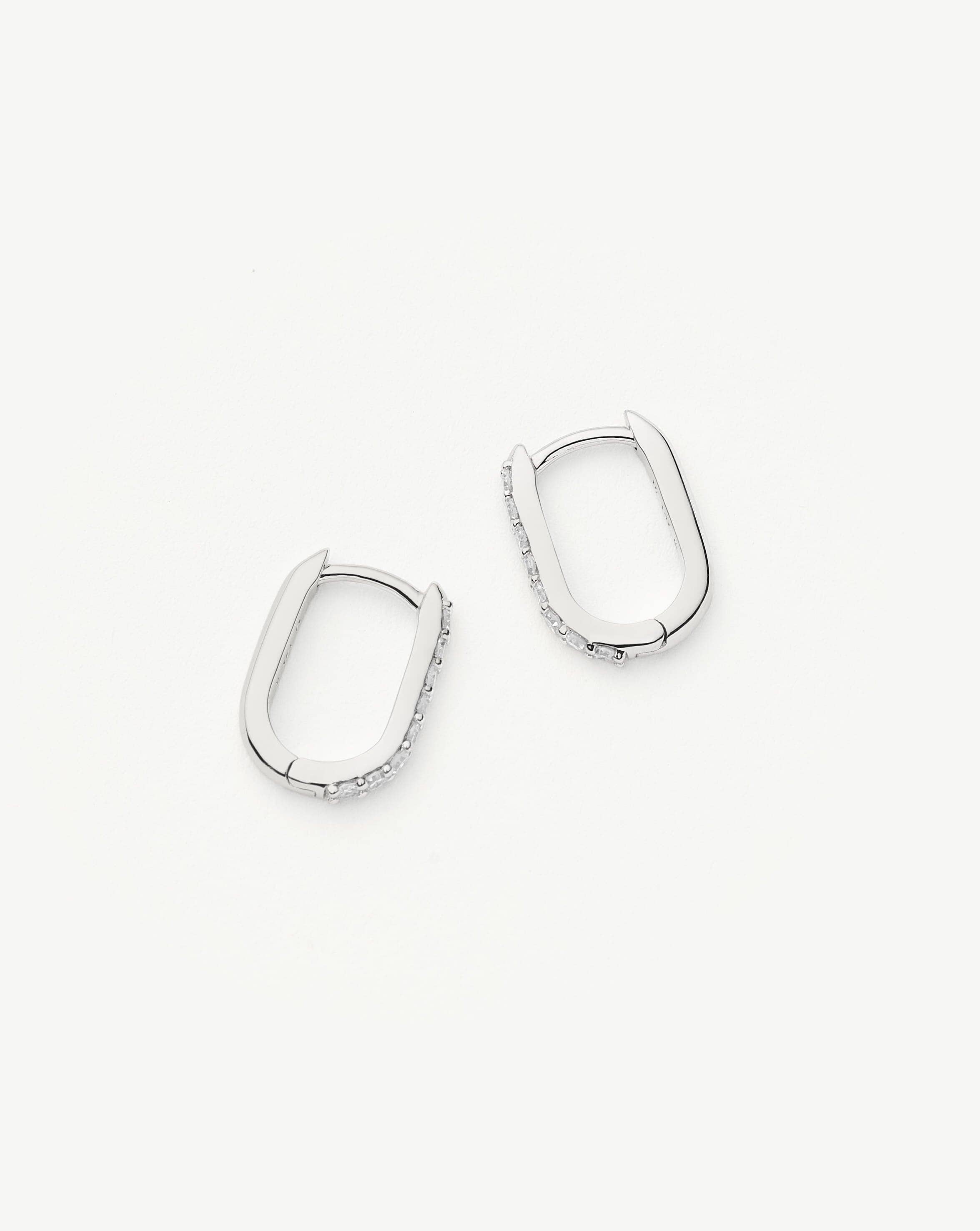 14k Solid White Gold Diamond Ovate Mini Hoop Earrings | Elegant Everyday Jewelry for Women | Perfect for Work, Date Night & Special Occasions