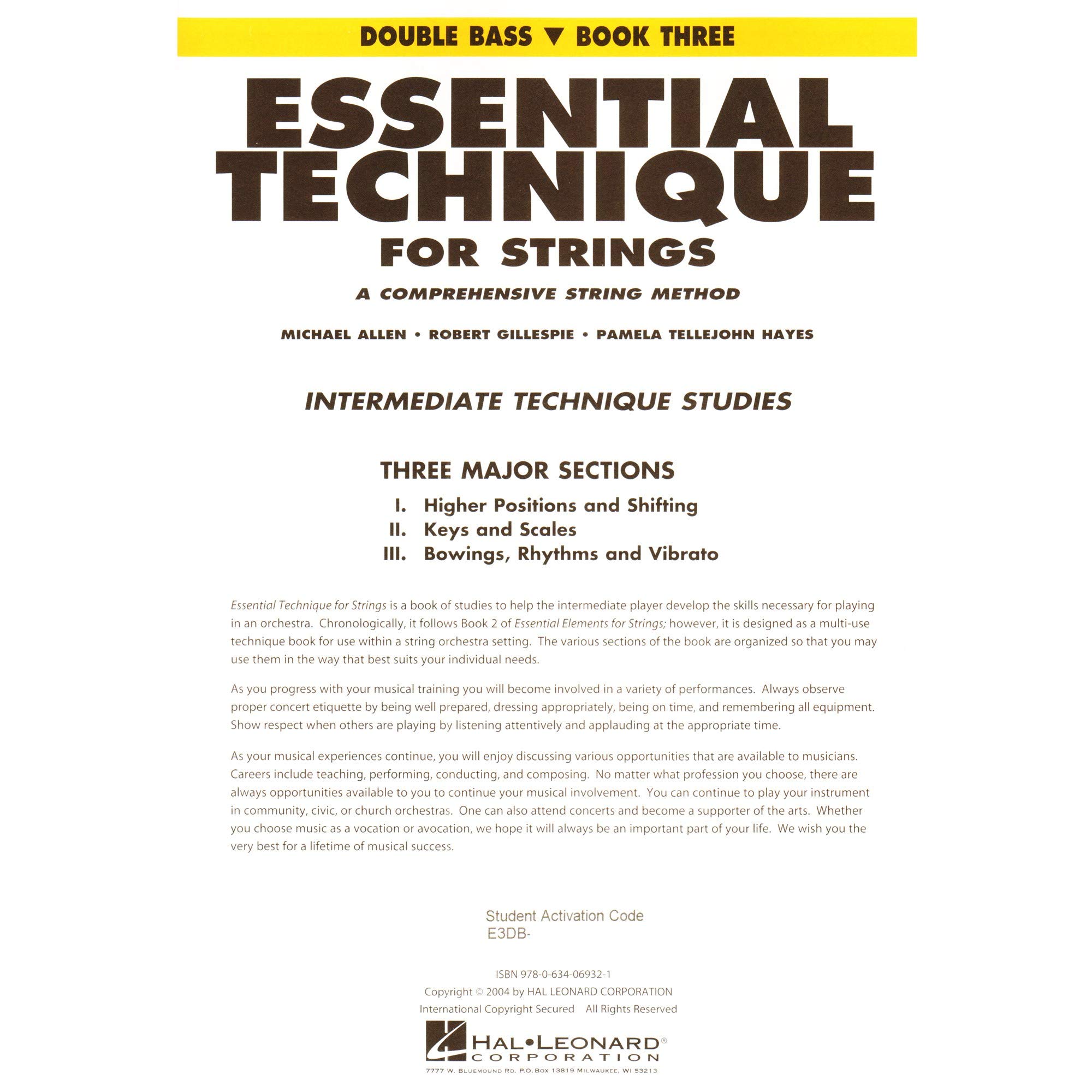 Hal Leonard Essential Technique for Strings - Double Bass (Book 3 with EEi) | Comprehensive Double Bass Method Book for Intermediate Players | Perfect for School Orchestras, Private Lessons & Home Practice