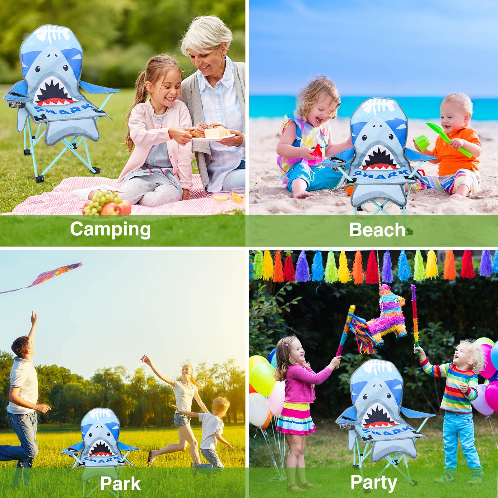 KABOER Kids Folding Camping Chair with Cup Holder & Carry Bag - Portable Outdoor Lawn Chair for Children, Beach, Picnic, Travel, and Backyard Use