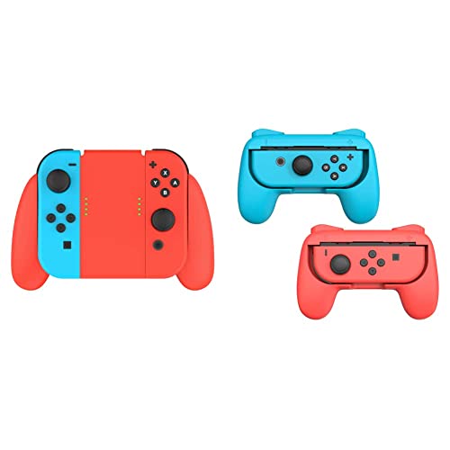 **TALK WORKS Joycon Comfort Grip for Nintendo Switch - 2 Pack (Red & Blue Combo) - Ergonomic Handheld Controller Holder for Enhanced Gaming Comfort - Perfect for Long Play Sessions & Multiplayer Gaming**