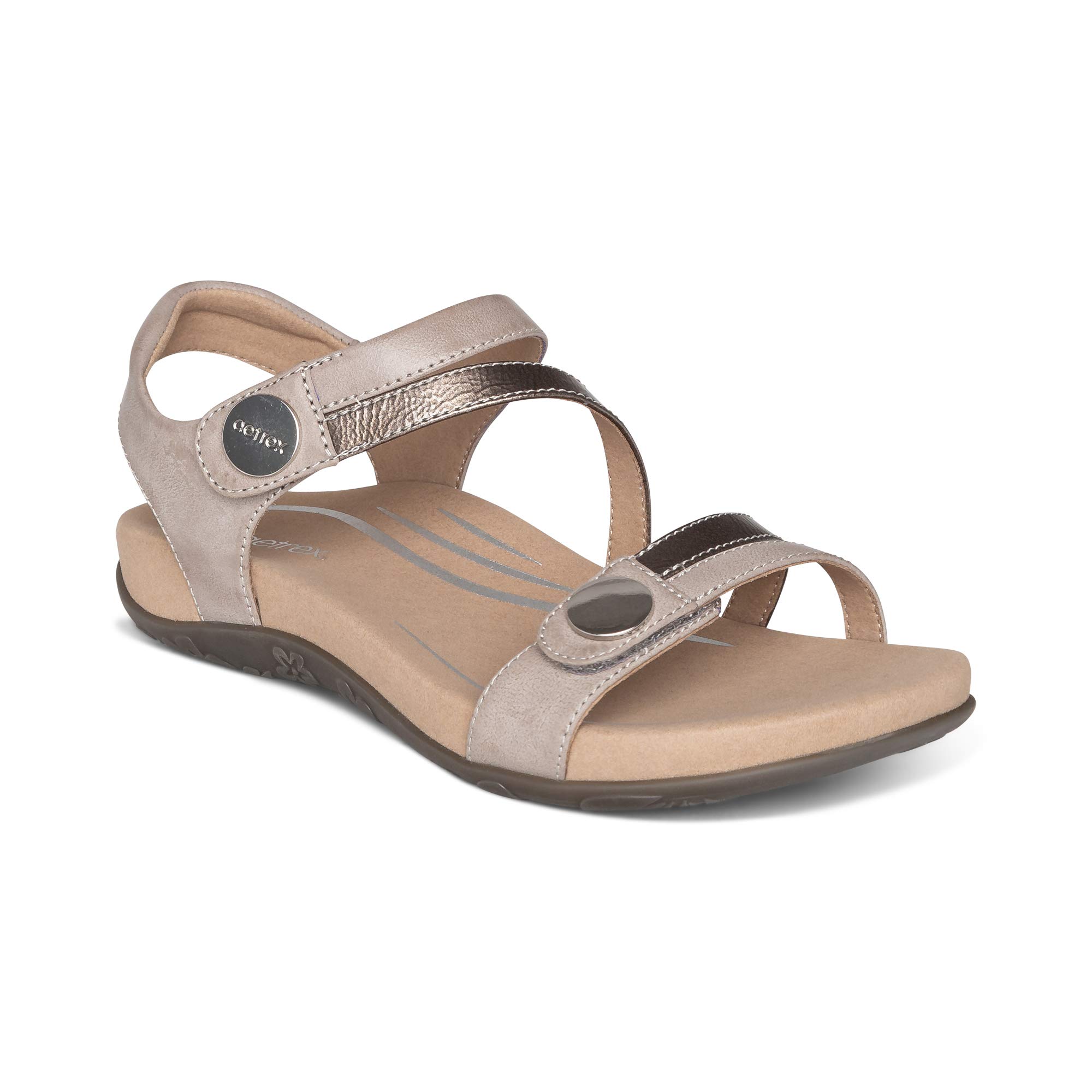 Aetrex Women's Jess Orthopedic Adjustable Quarter Strap Sandals - Comfort Memory Foam Flat Sandals with Arch Support for Plantar Fasciitis & Heel Pain Relief - Perfect for Walking, Travel & Everyday Wear