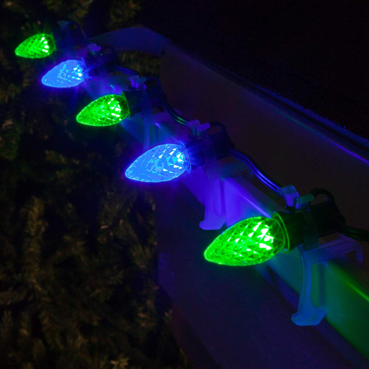 Wintergreen Lighting C7 OptiCore Commercial Christmas LED String Lights - 50 Bulbs 50ft Outdoor Holiday Lights with Green Wire (Blue/Green) for Home, Yard, and Christmas Tree Decoration
