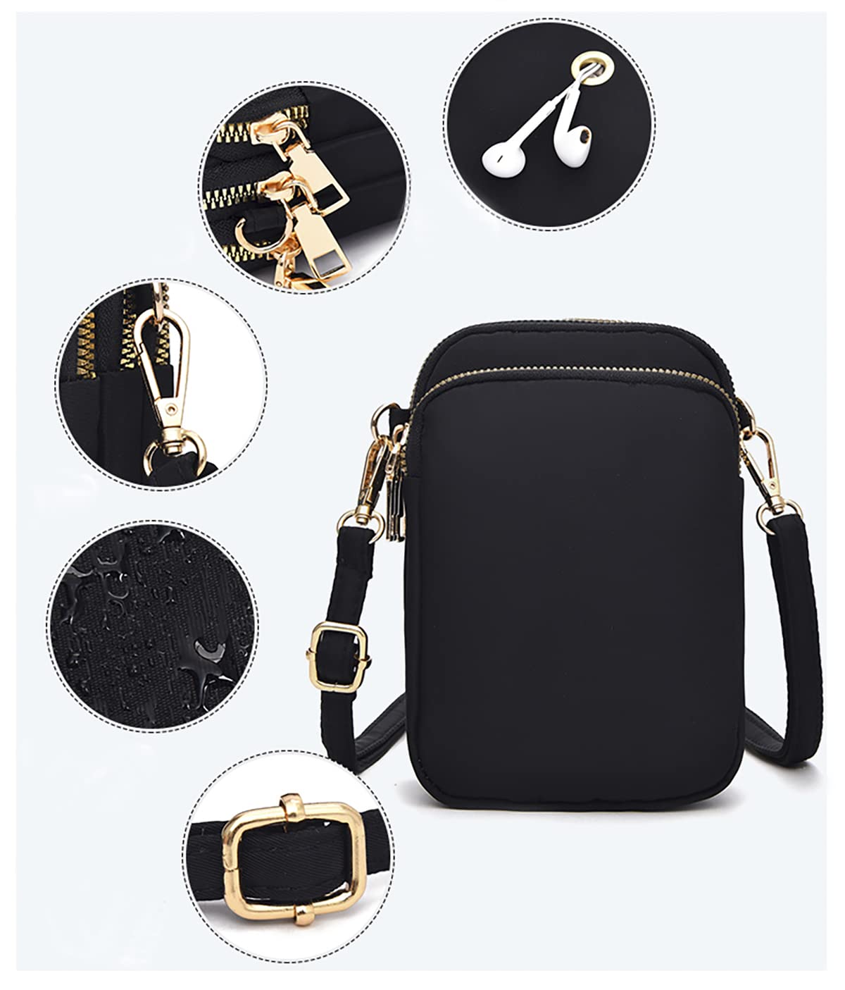 Ecohaso Women's Crossbody Phone Bag - Waterproof Nylon Mini Purse with 3 Zipper Pockets & Adjustable Strap | Perfect for Travel, Shopping, and Everyday Use