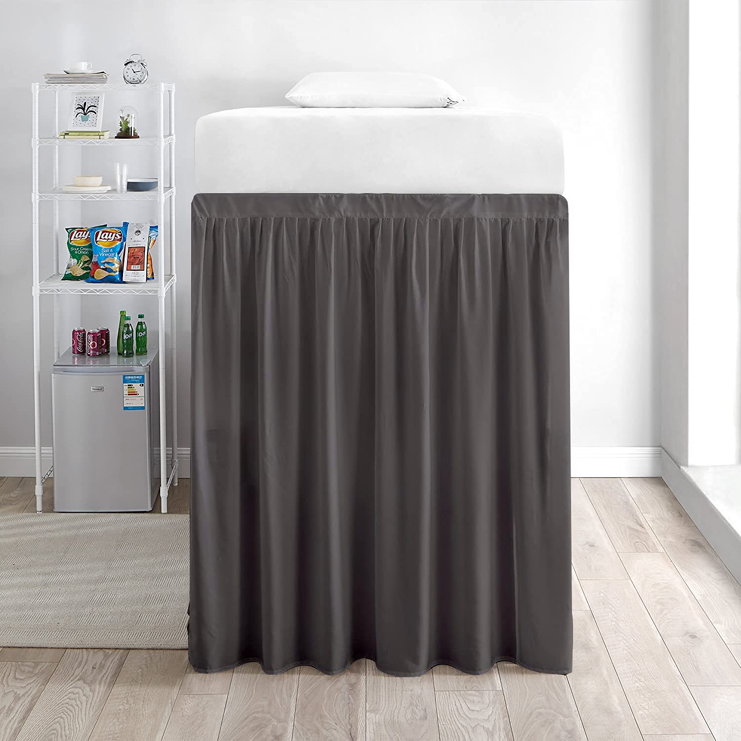 Extra Long Twin-XL Dorm Bed Skirt - 100% Brushed Microfiber Dark Grey - 40