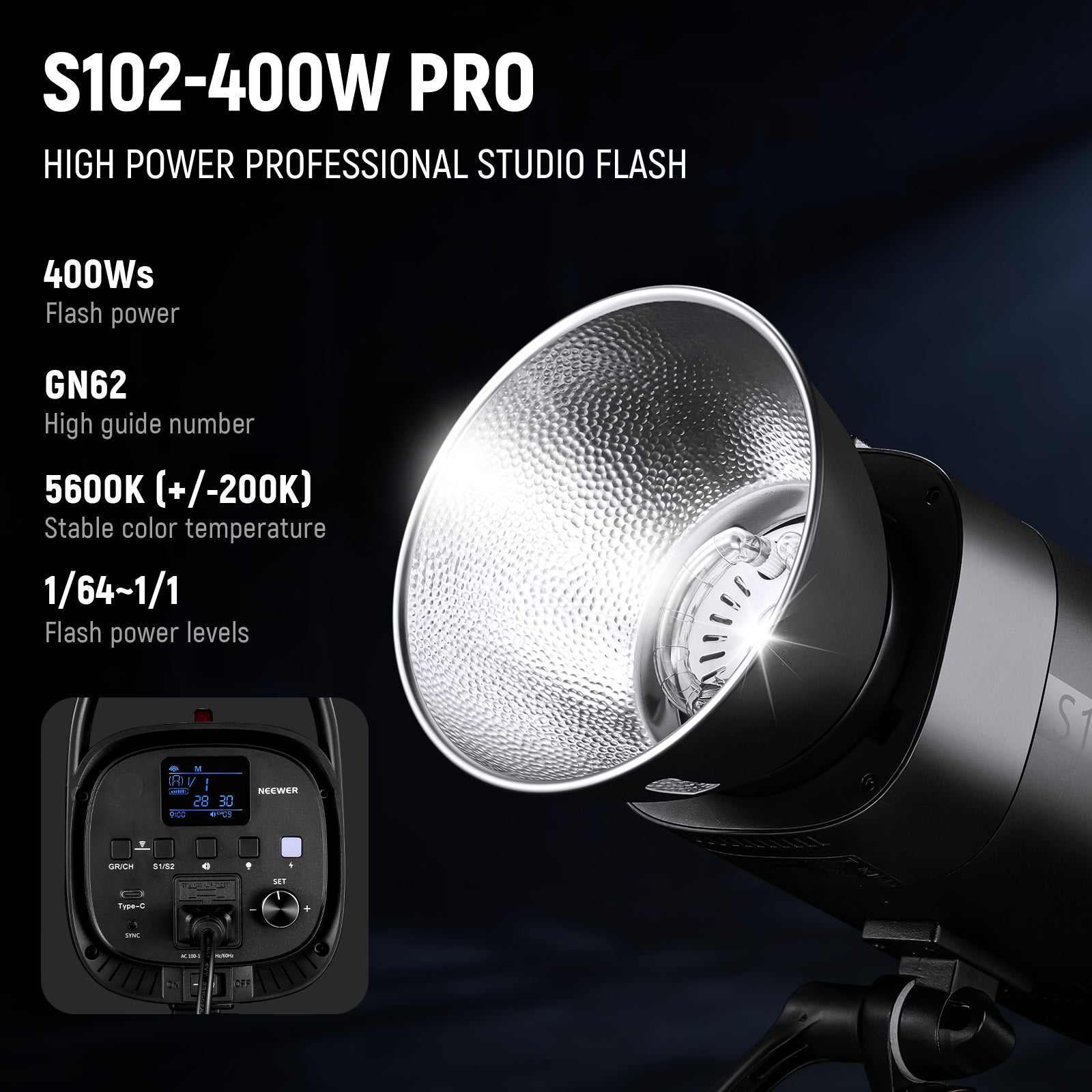 NEEWER S102 400W Professional Studio Strobe Flash Light for Photography - Perfect for Portrait, Product, and Fashion Shoots