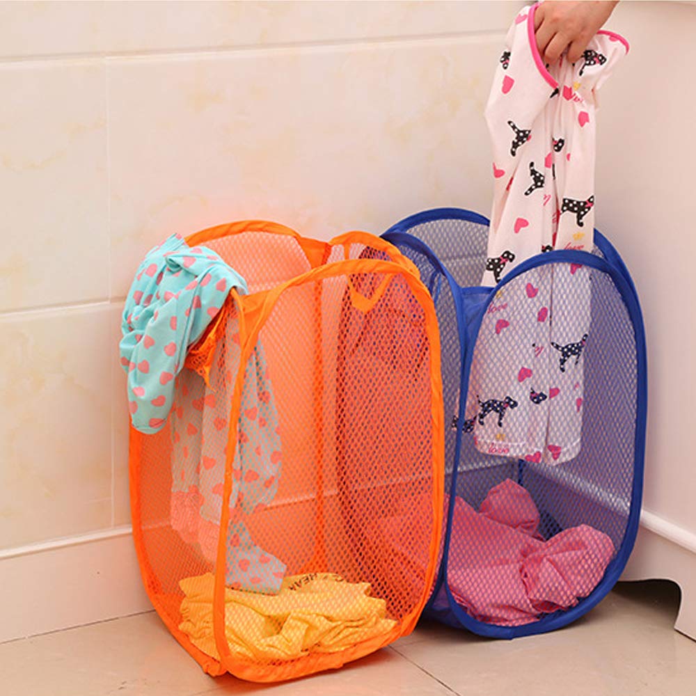 Qtopun Foldable Mesh Laundry Hamper, 2-Pack Portable Clothes Basket for Bedroom, Kids Room, College Dorm & Travel - Green & Orange | Space-Saving Storage Solution for Home Organization