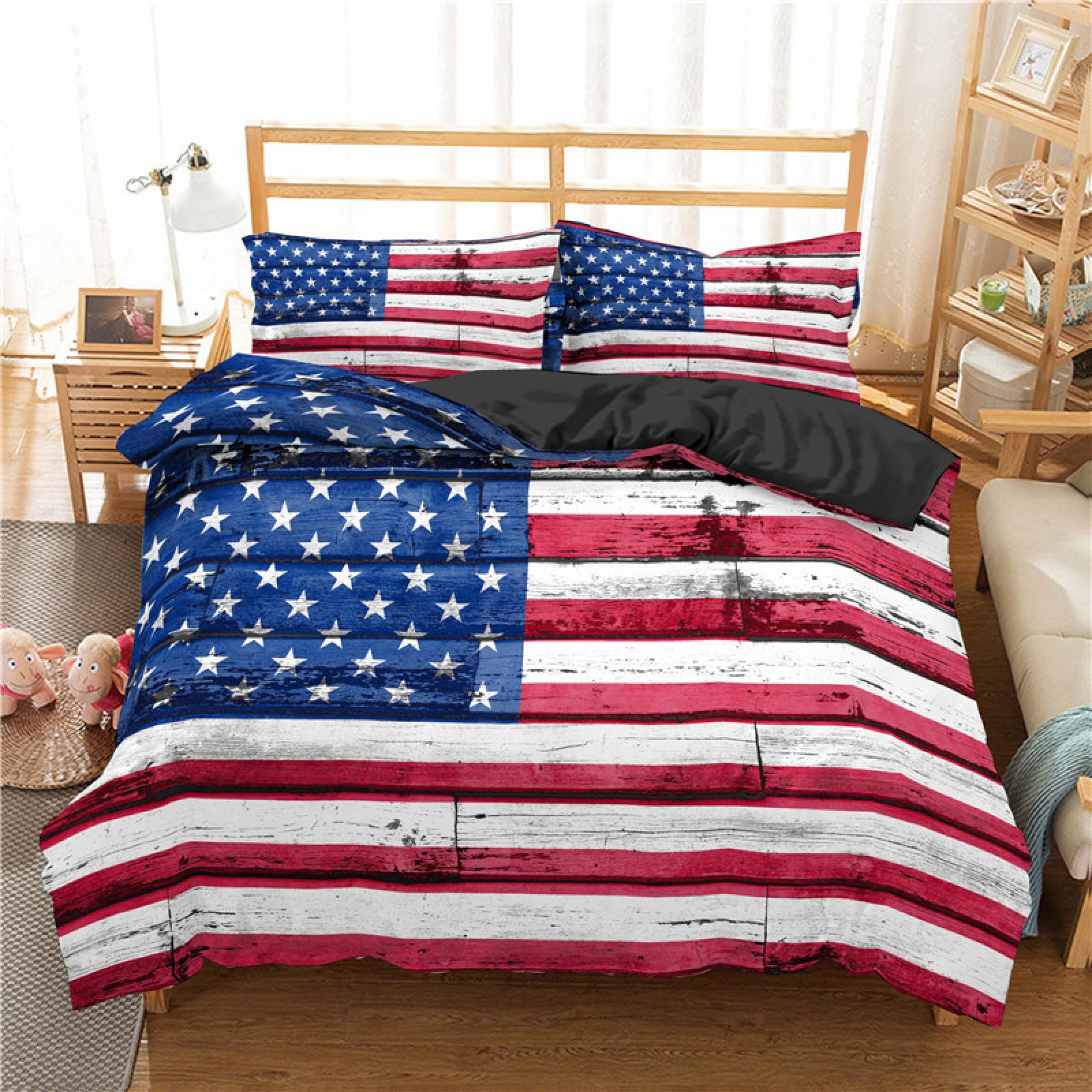 Red American Flag Duvet Cover Set California King Size 104x98 - Soft Breathable Microfiber Comforter Cover with Zipper Closure + 2 Pillow Shams 20x36 for Adults & Kids - Perfect for Patriotic Bedroom Decor, 4th of July Celebrations and Cozy Sleep