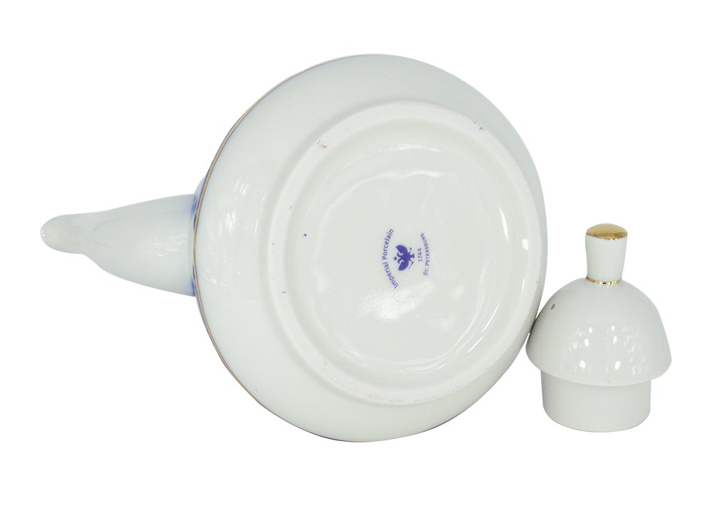 Lomonosov Porcelain Teapot - Handcrafted Russian Blue Forget-Me-Not Floral Design - 3 Cup Capacity - Perfect for Afternoon Tea, Gifts & Home Decor