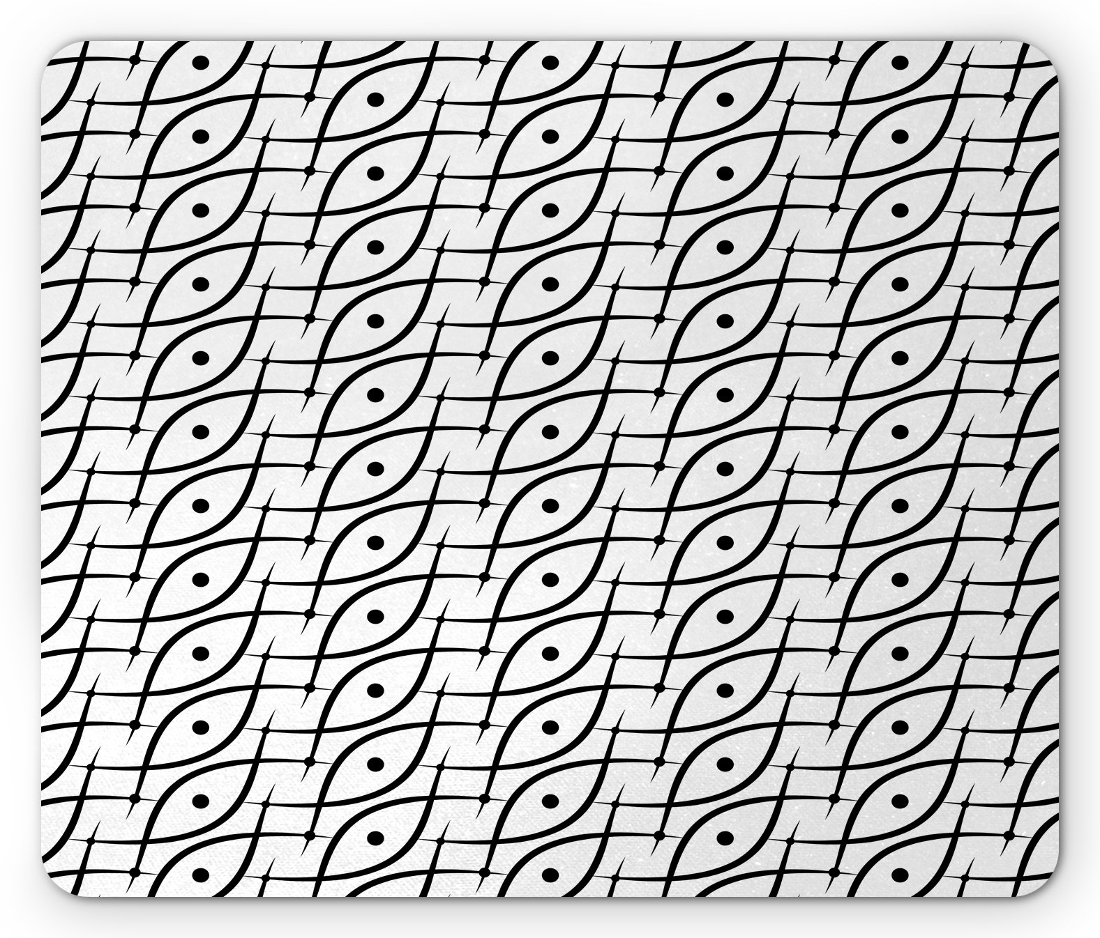 Ambesonne Geometric Mouse Pad - Trippy Linked Leaf Design with Dots & Spots, Minimalist Grid Pattern, Non-Slip Rubber Base, Standard Size (Black & White) - Perfect for Office, Gaming & Home Computer Setup