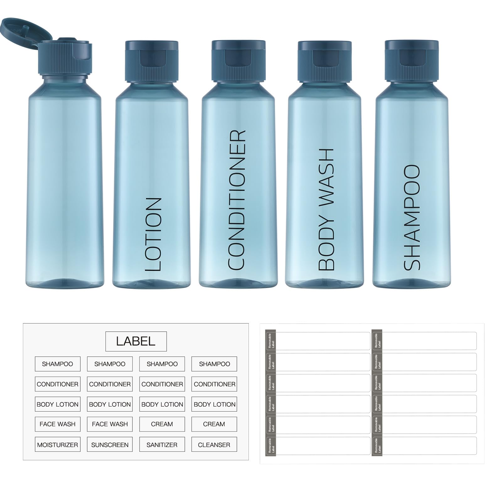 TSA Approved Travel Bottles for Toiletries - 3.4oz (100ml) Leak Proof Shampoo Containers - Blue Travel Size Essentials for Airplane, Gym & Vacation