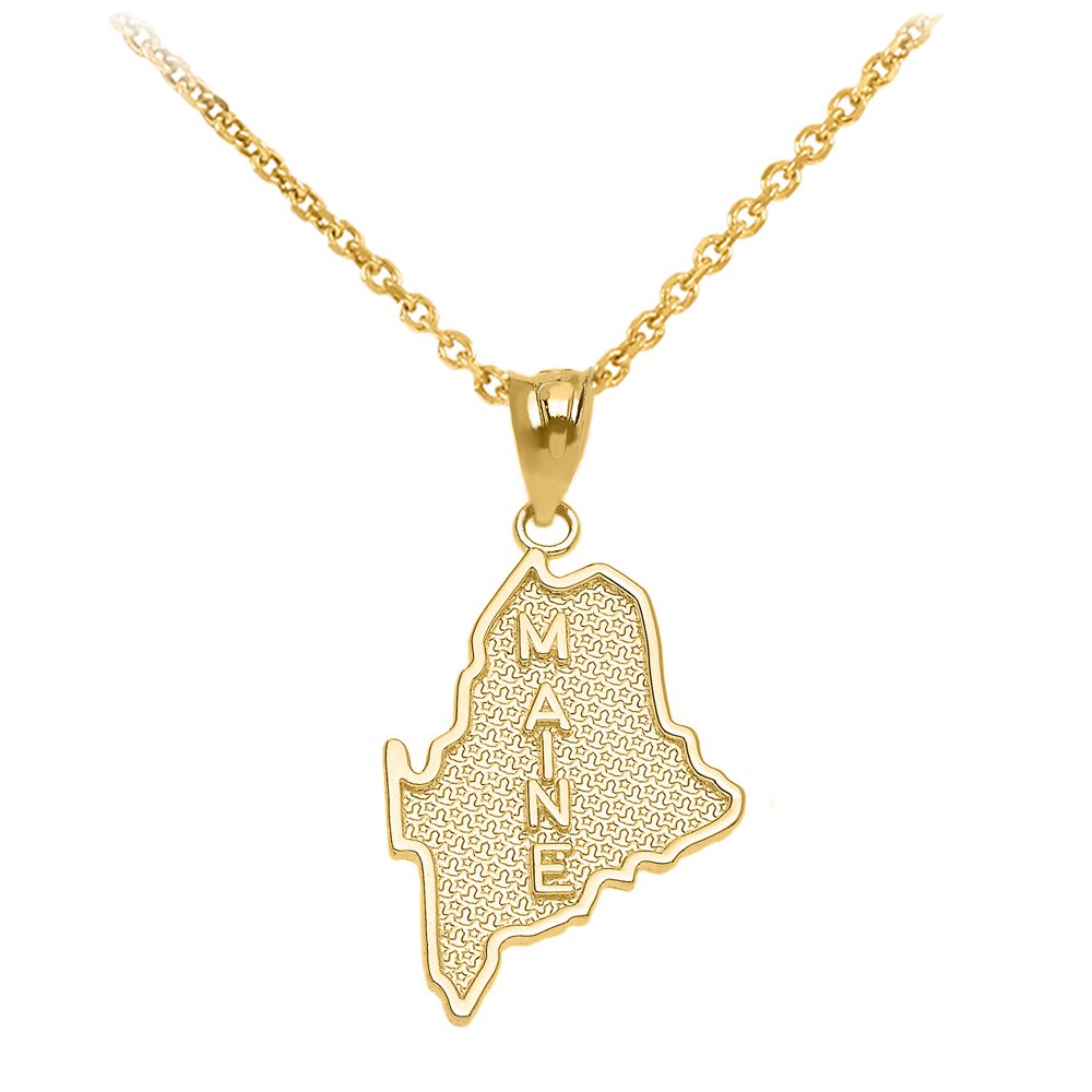 14k Yellow Gold Maine State ME Map Pendant Necklace - Perfect for Travel Lovers & Souvenir Gifts
