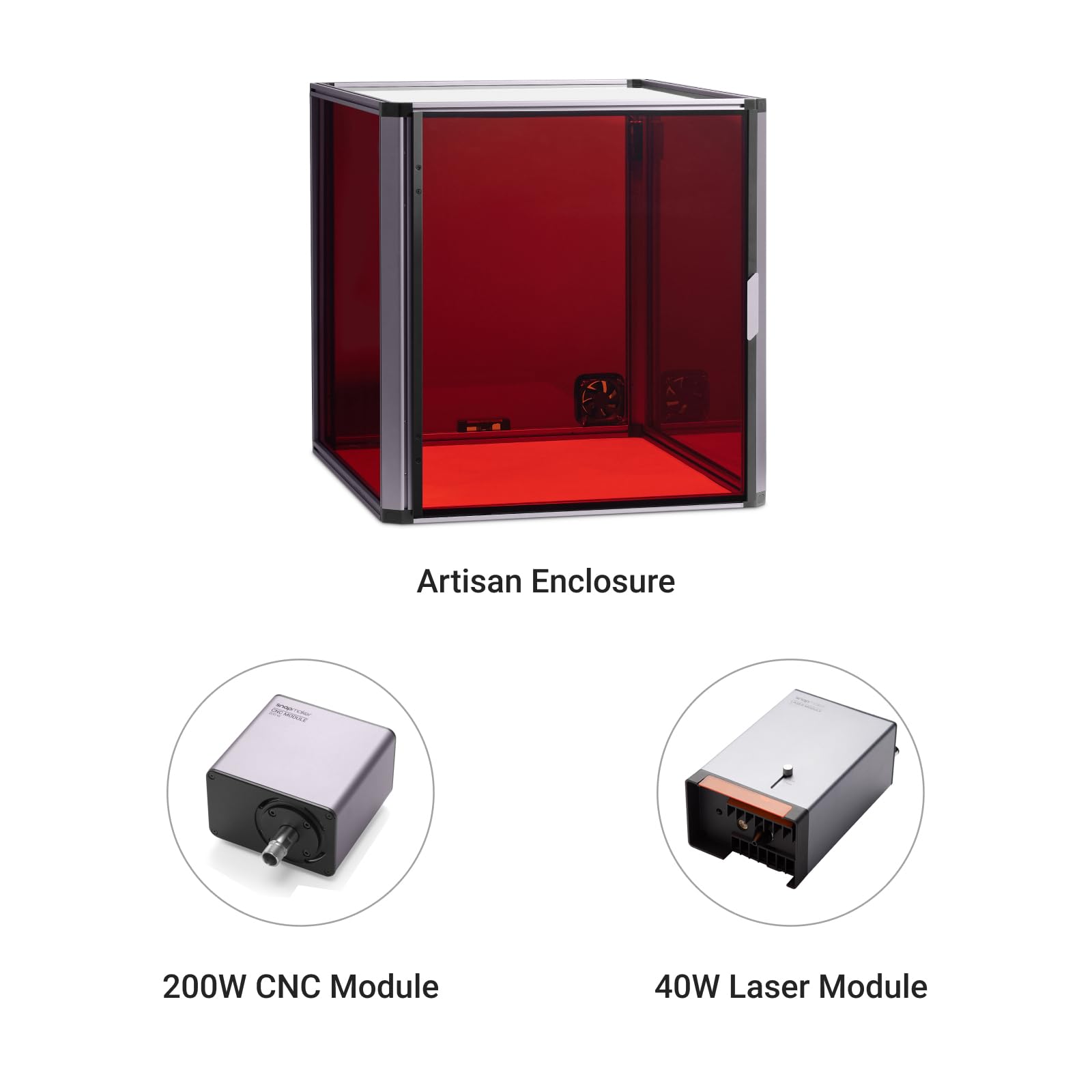 Snapmaker Artisan 3-in-1 Addon Bundle: 200W CNC Module, 40W Laser Module & Enclosure Kit - Premium Upgrade for Snapmaker Artisan 3D Printer | Perfect for 3D Printing, CNC Carving & Laser Engraving Projects