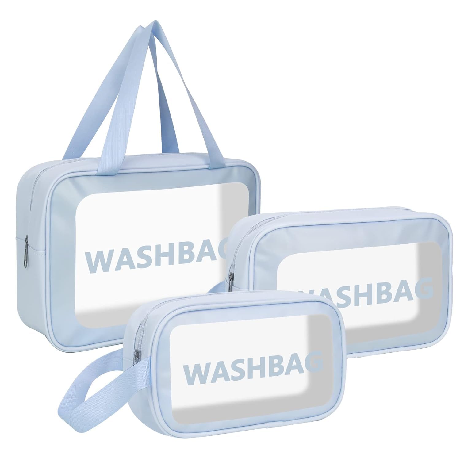 Niwlix 3-Pack Transparent Makeup Pouch Set for Women - Waterproof Travel Toiletry Bag & Cosmetic Organizer (Blue) | Perfect for Air Travel, Gym, Beach Essentials & Daily Beauty Storage