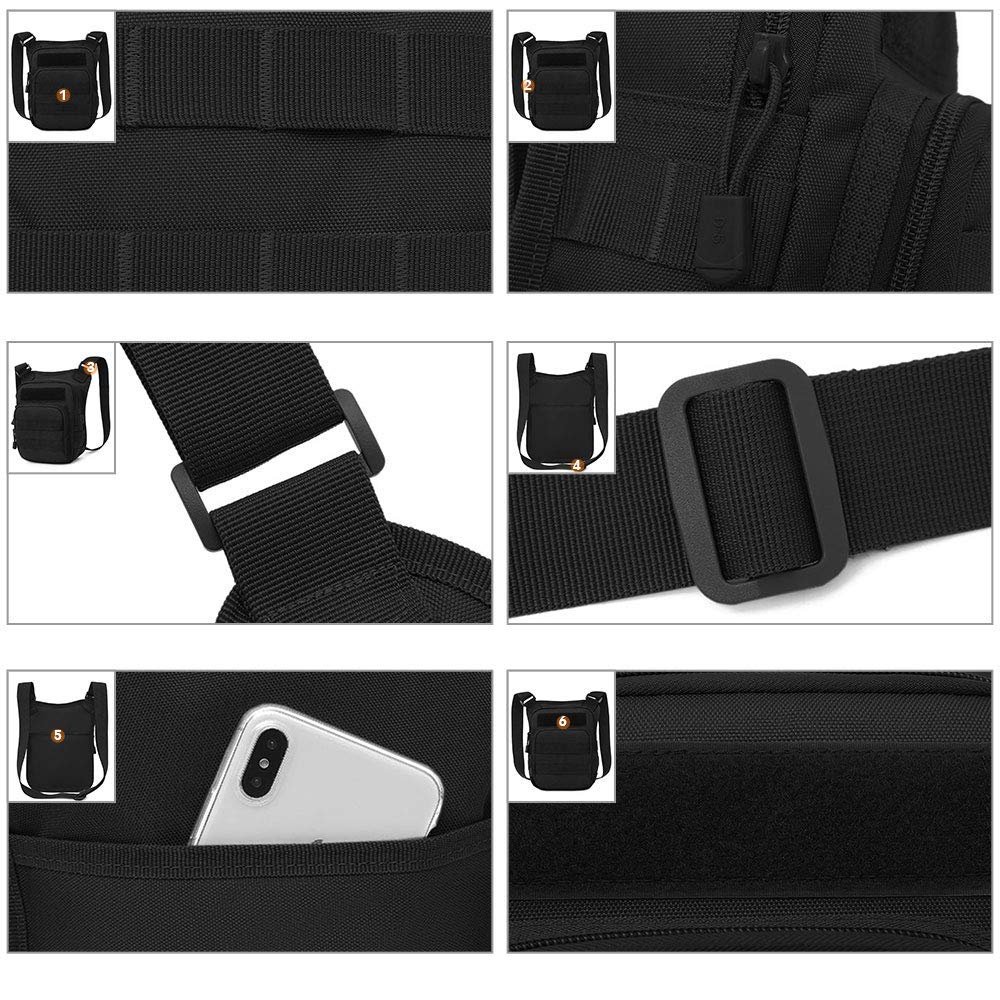 Huntvp Tactical Crossbody Bag - Molle Waist Pack & Shoulder Messenger Bag for Outdoor, Travel, Hiking, EDC & Daily Use (Black) - Perfect for Camping, Work Commute & Urban Exploration