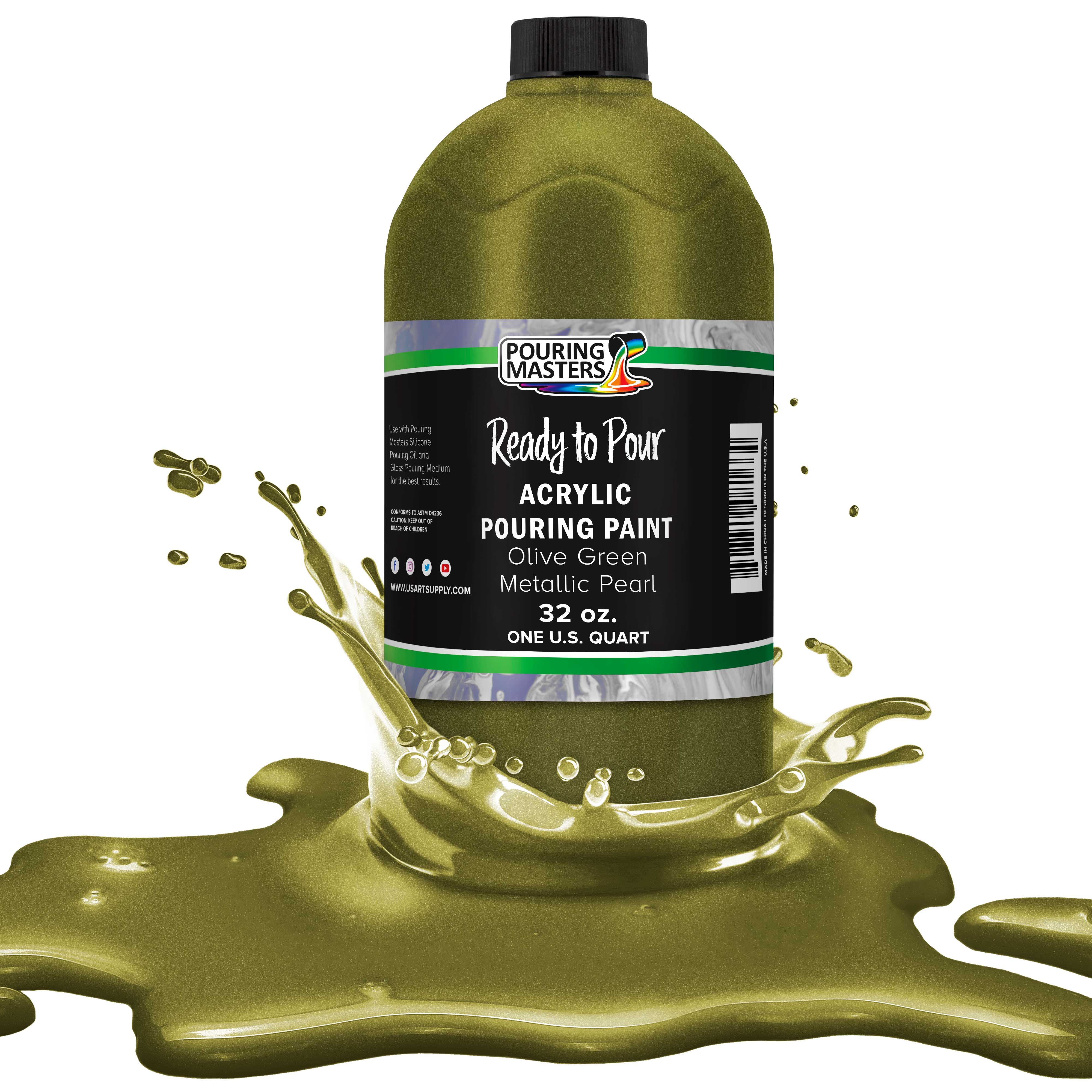 Premium Olive Green Metallic Pearl Acrylic Pouring Paint - 32oz Ready-to-Use Water-Based Art Supplies for Canvas, Wood, Crafts, Tile & Rock Painting - Perfect for DIY Home Decor, Fluid Art Projects and Creative Gift Ideas