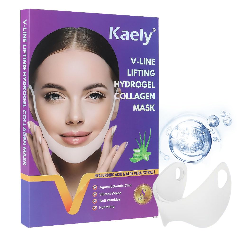 Kaely 8Pcs V Line Lifting Face Mask - Double Chin Reducer & Anti-Aging Chin Strap for Women with Collagen & Hydration | Slimming Facial Contour for Daily Skincare & Beauty Routine