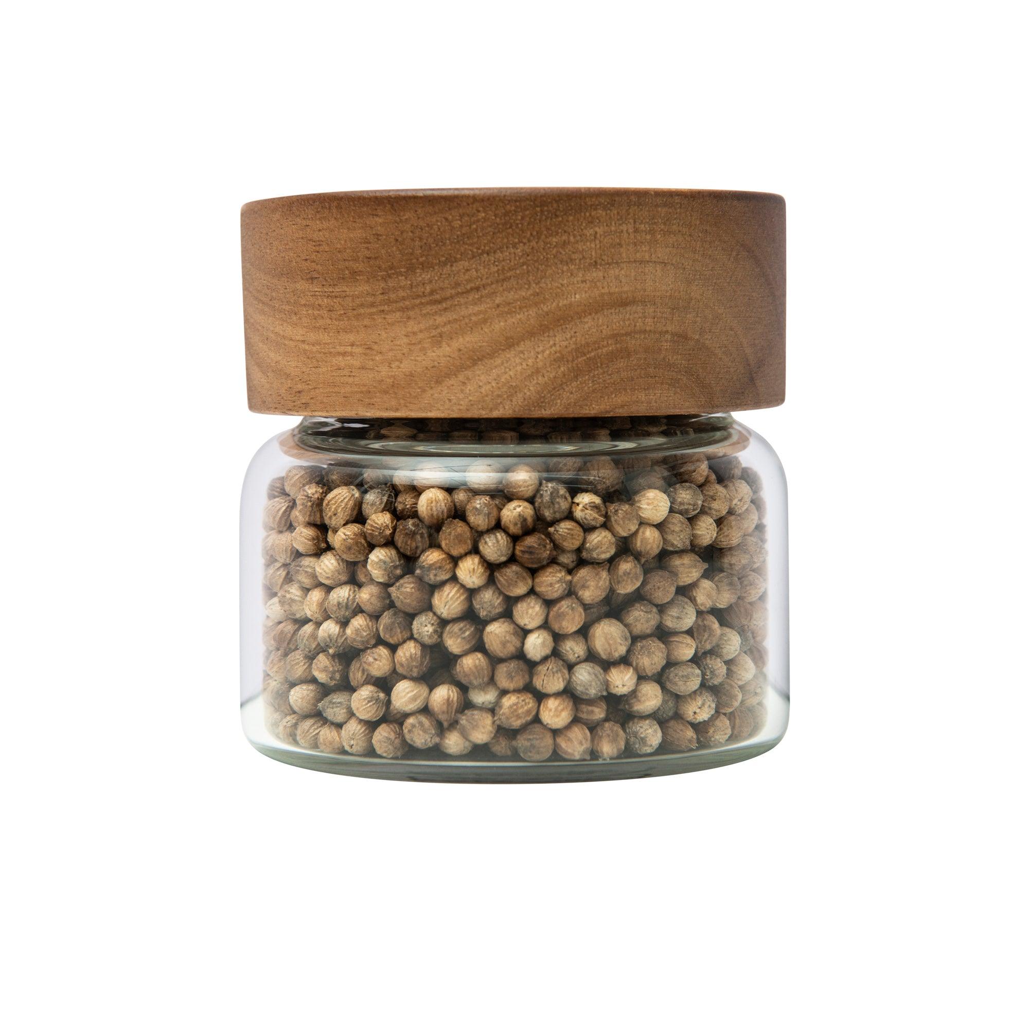 Premium Acacia Wood Lid Glass Jar - 100ml Airtight Container for Spices, Tea, Coffee & Kitchen Storage | Eco-Friendly Home & Office Decor