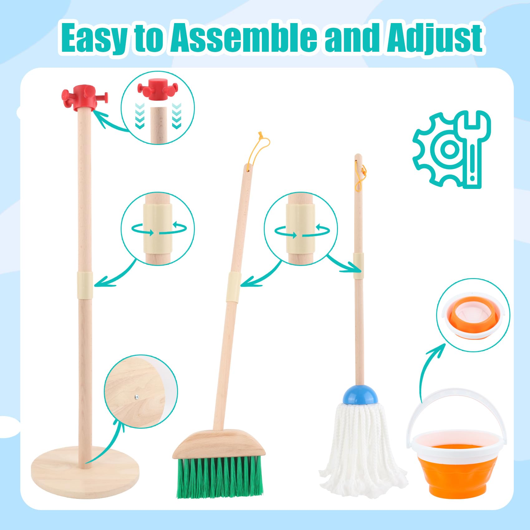 Wooden Kids Cleaning Toy Set - Pretend Play Broom, Dustpan & Mop for Toddlers 3+ Years Old - 9-Piece Learning Housekeeping Kit for Boys & Girls - Perfect Birthday Gift & Preschool Educational Activity - Ideal for Role Play, Montessori Learning & Early Childhood Development