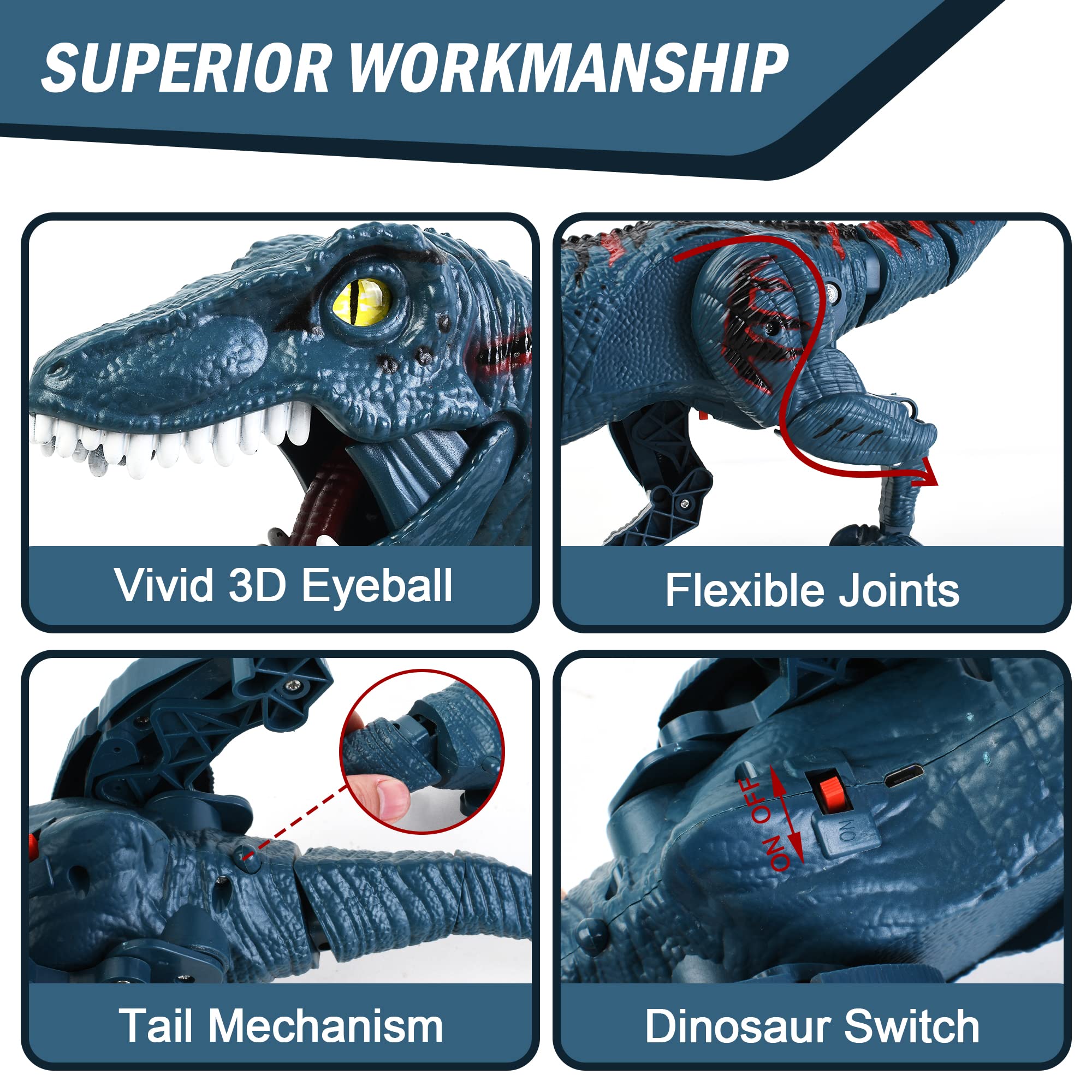 Large Remote Control Dinosaur Toy for Kids - Jurassic Velociraptor with Walking & Sound Effects - Singing Robot Dinosaur with Head & Tail Movement | Perfect for Birthday Gifts, STEM Learning & Pretend Play