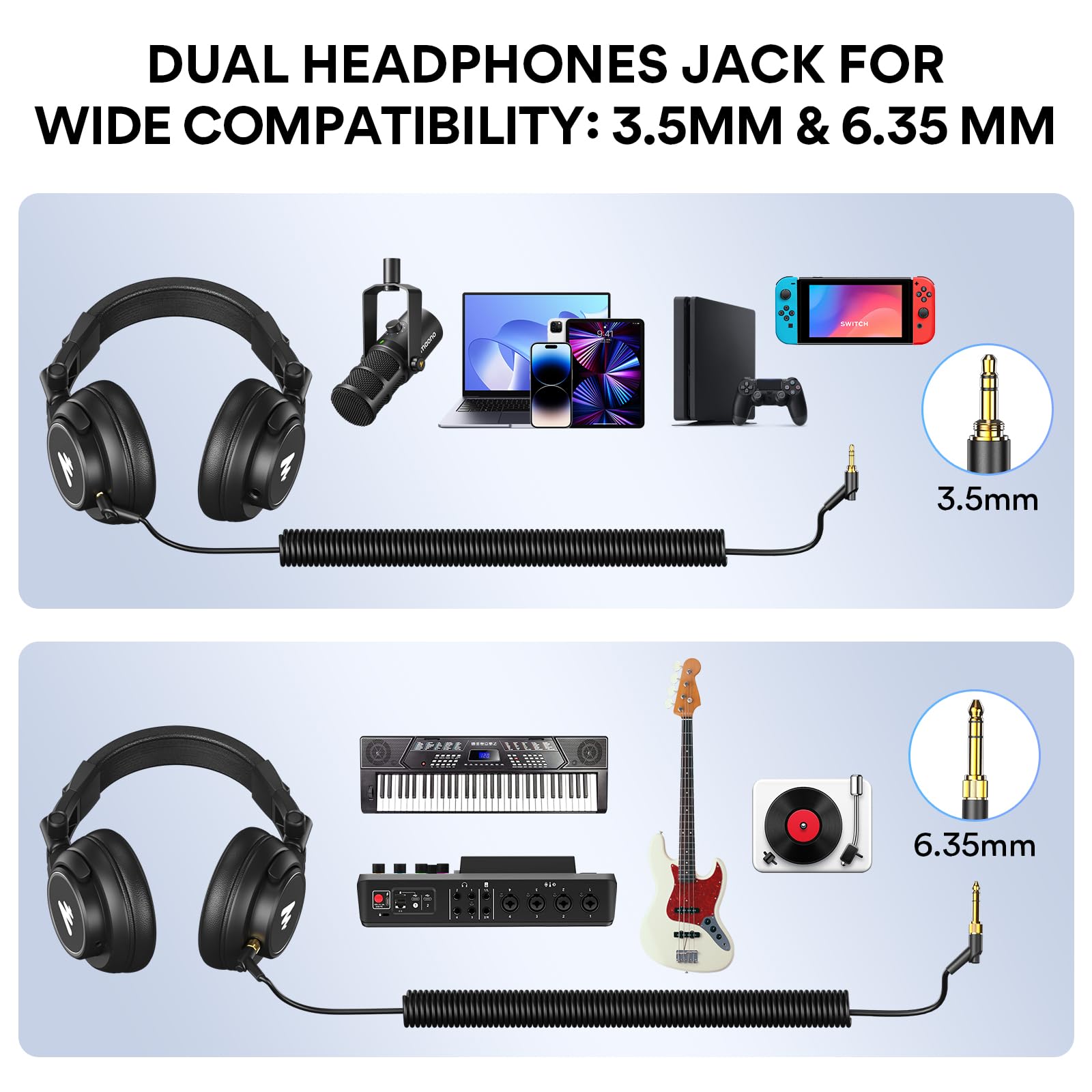 MAONO MH601 Professional Studio Headphones - 50mm Drivers, Over-Ear Closed Back Design for Music Production, DJing, Podcasting & Gaming - Premium Sound Isolation & Comfort (Black) - Perfect for Home Recording, Streaming & Audio Editing