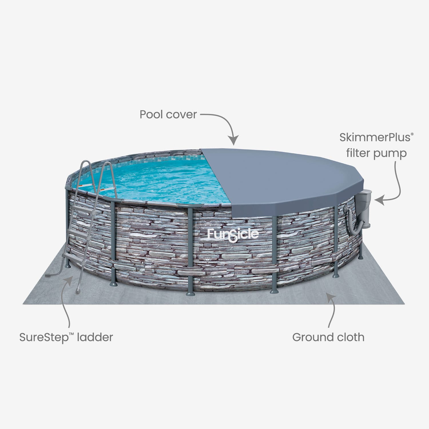 Funsicle 14 ft Oasis Designer Inflatable Pool - Stone Slate Color | Premium Above Ground Swimming Pool for Backyard, Parties & Summer Fun
