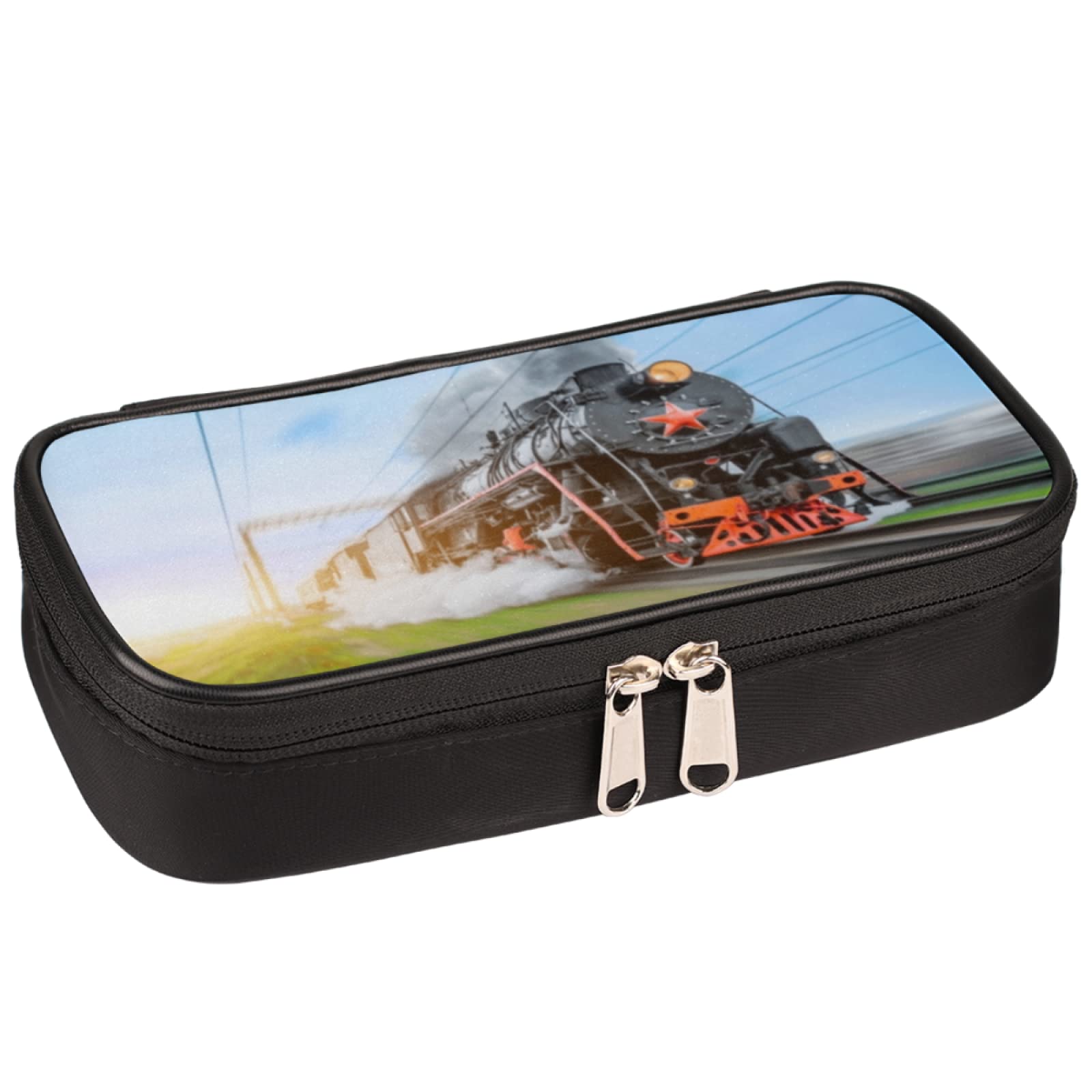 Steam Locomotive Train Pencil Case - Large Capacity School & Office Organizer for Pens, Makeup & Stationery | Perfect for Students, Kids & Adults | Classroom, Work & Travel Use
