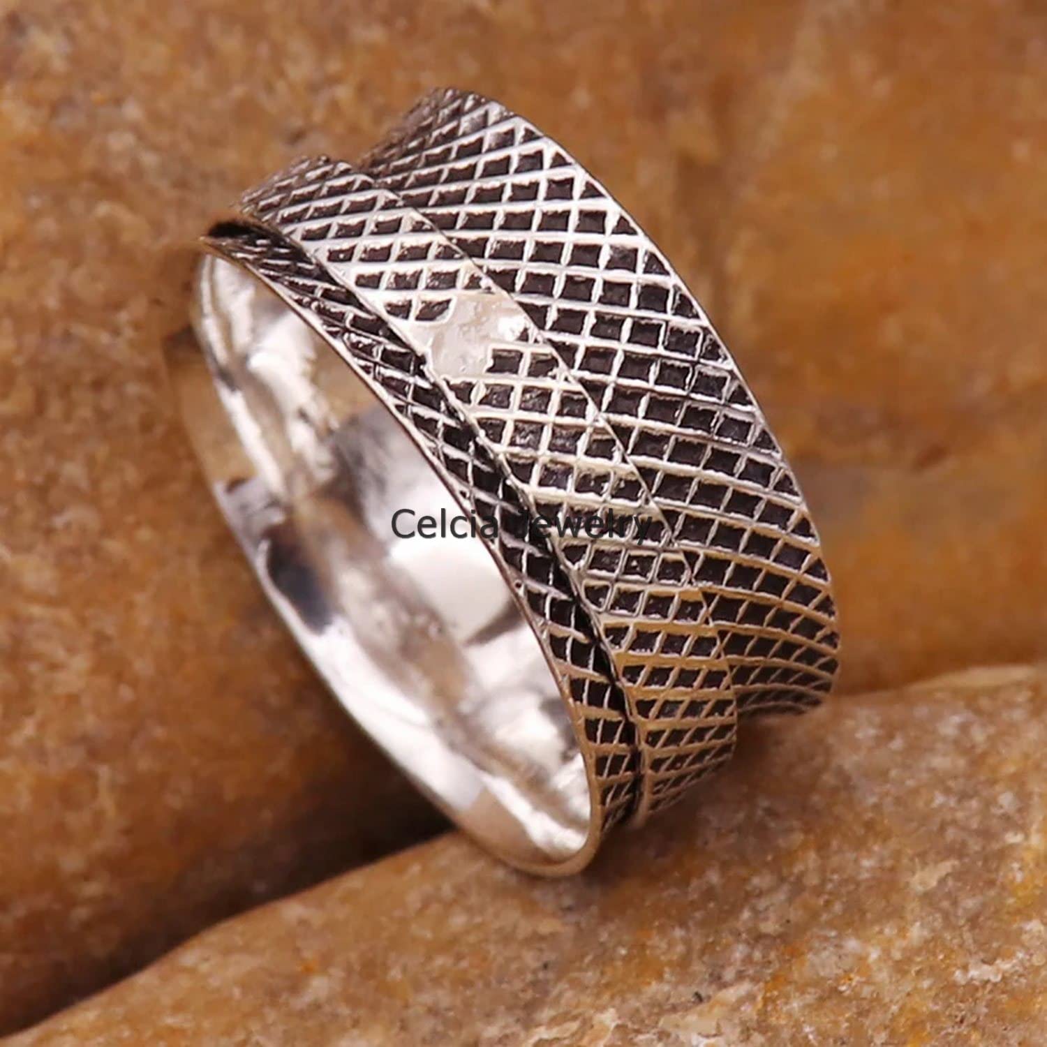 925 Sterling Silver Spinner Ring for Anxiety Relief & Meditation - Fidget Worry Ring with Oxidized Finish - Unique Statement Jewelry Gift for Women (Size 7) - Perfect for Stress Relief, Mindfulness Practice & Everyday Wear