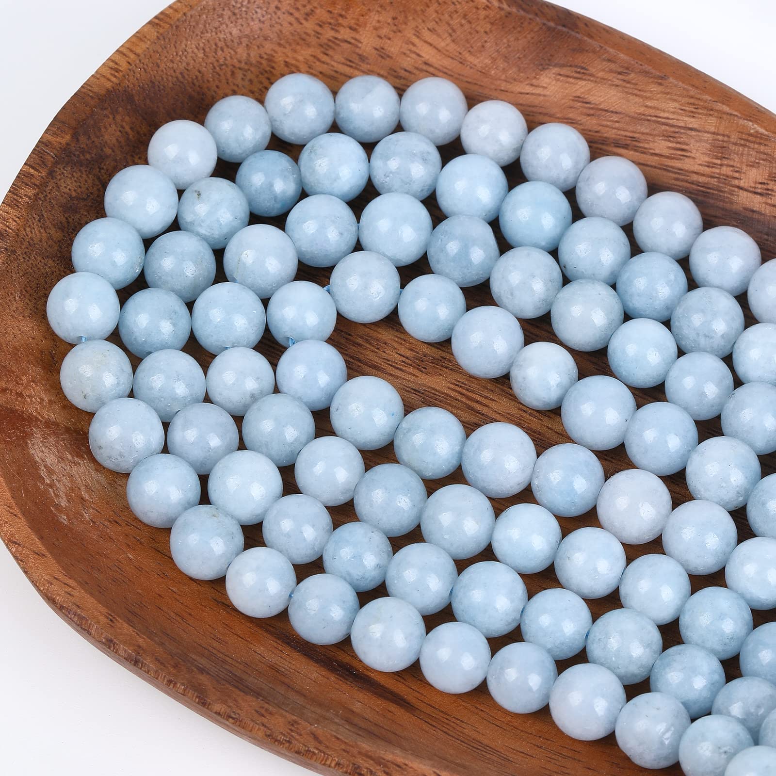 60pcs 6mm Natural Aquamarine Gemstone Beads - Round Loose Beads for DIY Jewelry Making, Bracelets & Necklaces with Free Crystal Stretch Cord - Perfect for Crafting, Gifts & Boho Style Accessories