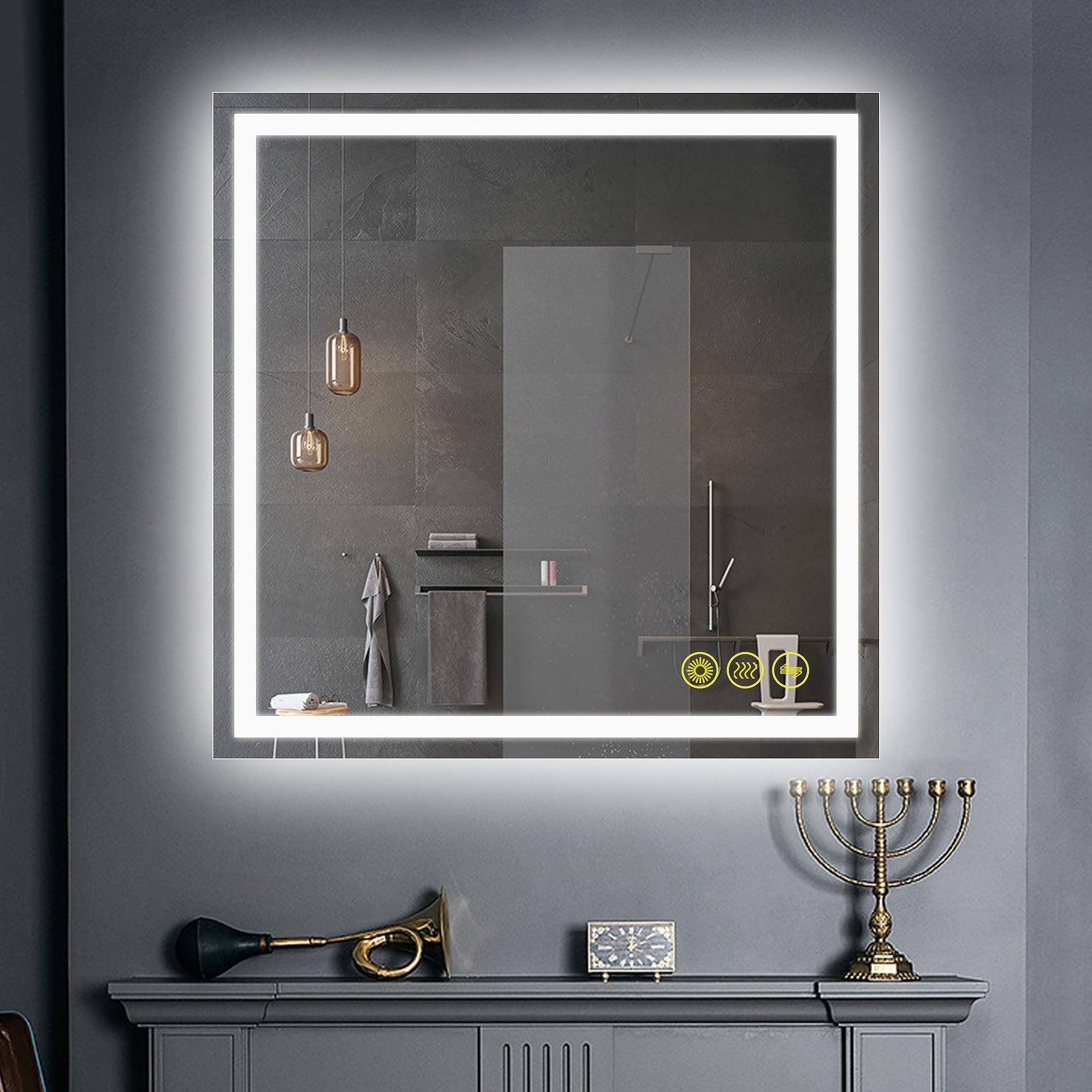 Anti-Fog LED Bathroom Mirror with Backlit Illumination - Touch Switch & Dimmable Light for Makeup Vanity, Shaving, and Home Decor