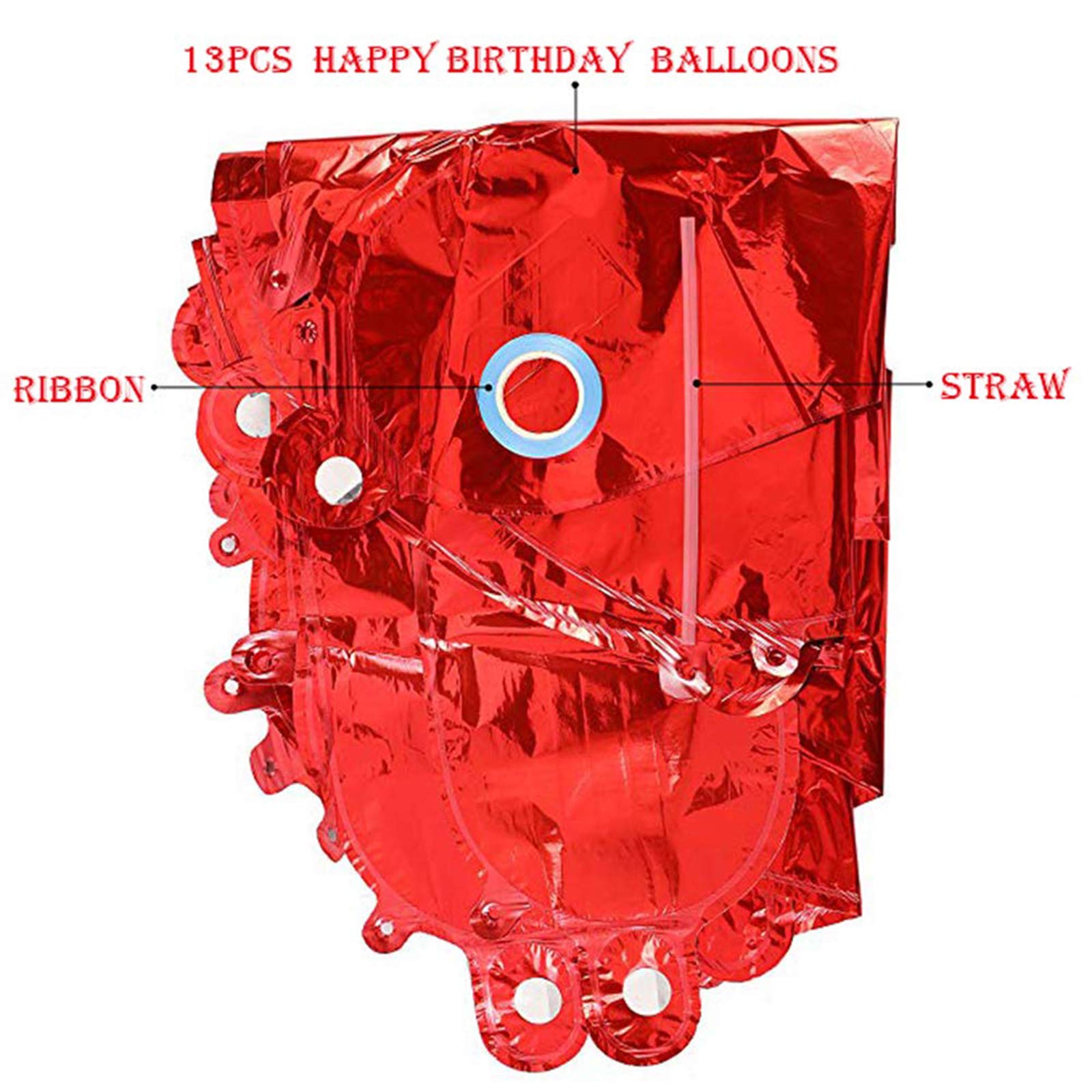Happy Birthday Balloons Decorations Set - 13pcs Letter Balloons Banner, 2 Giant Star Foil Balloons, 4 Confetti Balloons, 6 Latex Balloons (Red) - Perfect for Birthday Parties, Baby Showers & Anniversary Celebrations