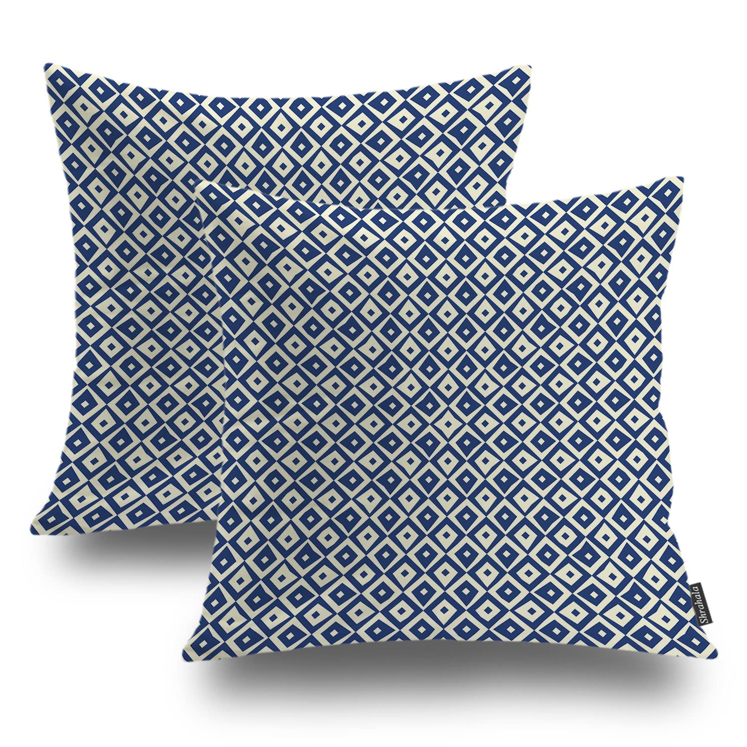 Shrahala Navy Blue & White Peacock Eye Decorative Pillow Covers Set of 2 - 16x16 Inch Square Bohemian Throw Pillow Cases for Sofa, Bedroom, Car & Home Decor - Perfect for Boho Chic Living Rooms, Cozy Bedrooms & Stylish Car Interiors