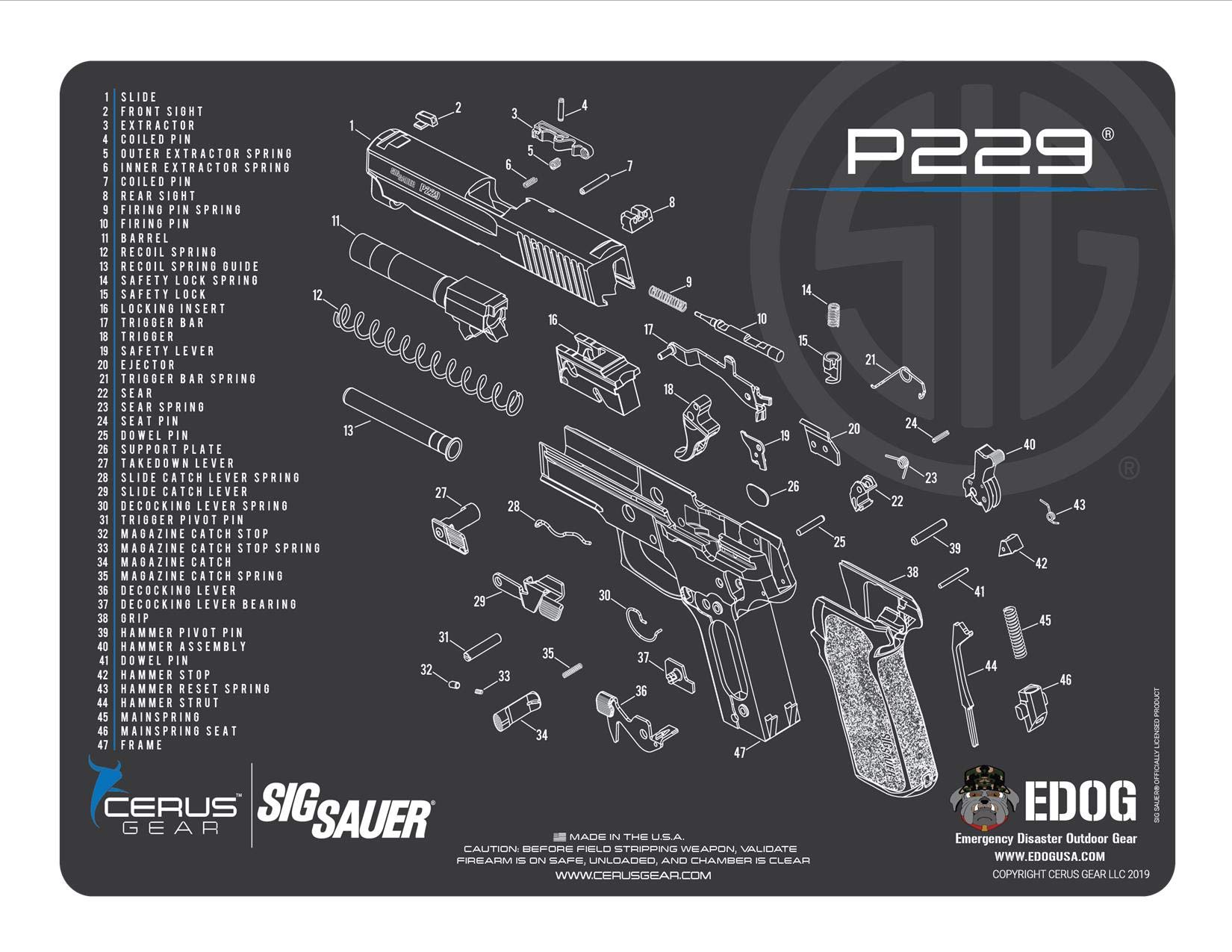 EDOG Range Warrior 27-Piece Gun Cleaning Kit - Compatible with Sig Sauer P229, Universal for .22 to .45 Caliber Pistols | Includes Schematic Mat & Tactical Accessories | Perfect for Range Maintenance & Firearm Care