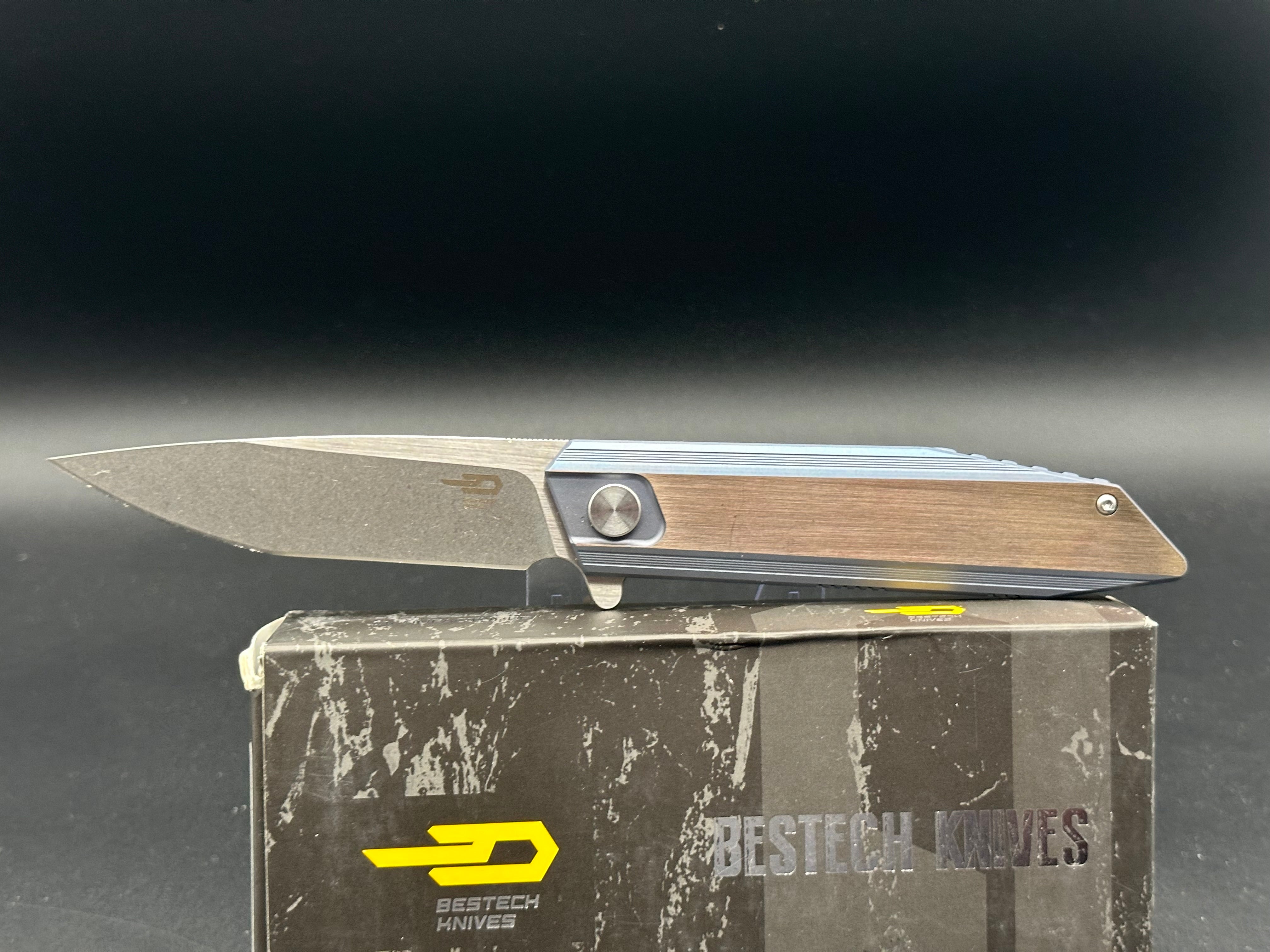 Bestech Shogun BT1701D Folding Knife - S35VN Stonewash Blade, Blue/Bronze Titanium Handle - EDC, Outdoor, Camping, Survival Gear