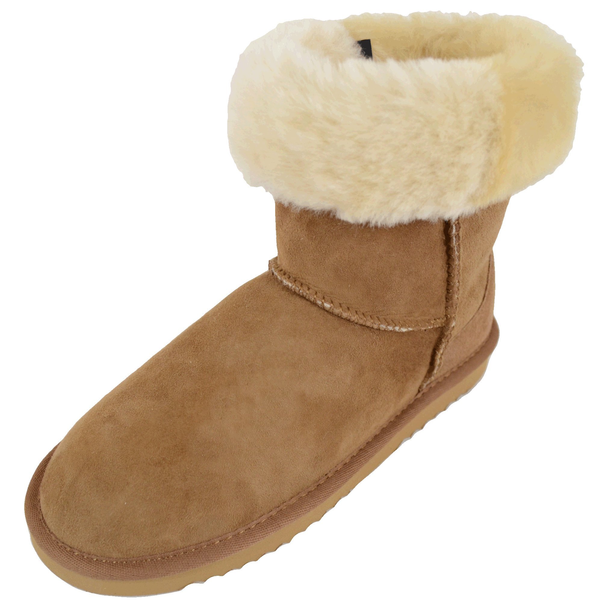 Bushga Women's Genuine Sheepskin Mid Calf Boots - Comfortable Winter Ankle Booties for Ladies (Black, Brown, Gray, Chestnut, Purple) | Perfect for Casual Outfits, Office Wear & Cold Weather Fashion