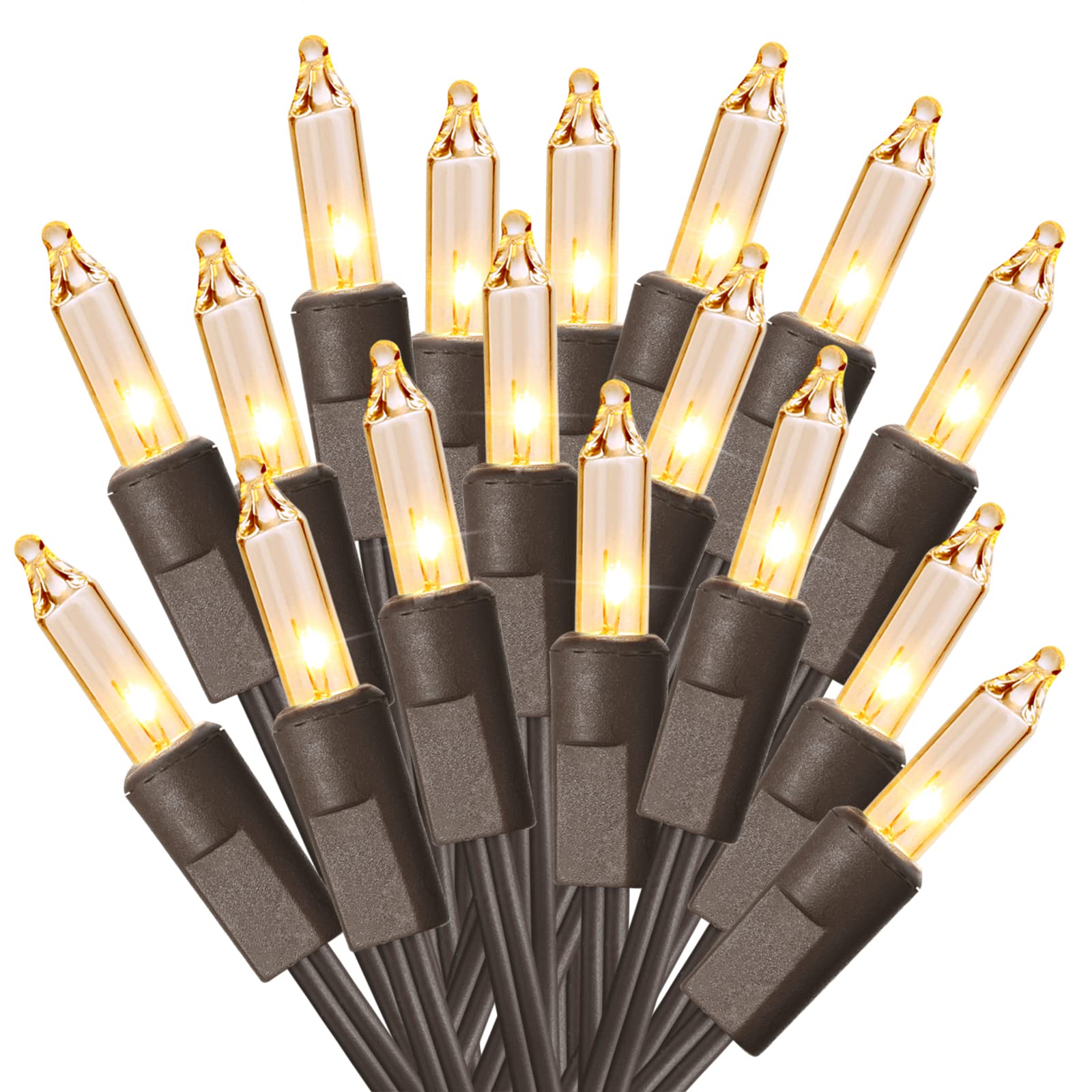 ODEETRONIC 100-Count Clear Christmas Lights String - 21.63ft Brown Wire Incandescent Lights, UL Certified for Outdoor & Indoor Use - Perfect for Christmas Trees, Weddings, Parties & Home Decor (Warm White)
