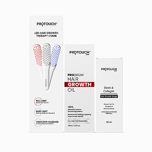 PROTOUCH Hair Growth Therapy Comb with Serum & Oil Kit - Stimulates Hair Growth, Reduces Hair Loss - Perfect for Thinning Hair & Scalp Care at Home