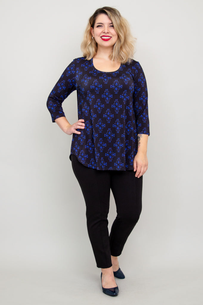 Jazz 3/4 Sleeve Top - Blue French Bamboo Cotton Blouse for Women | Perfect for Casual Wear, Office Outfits & Summer Fashion